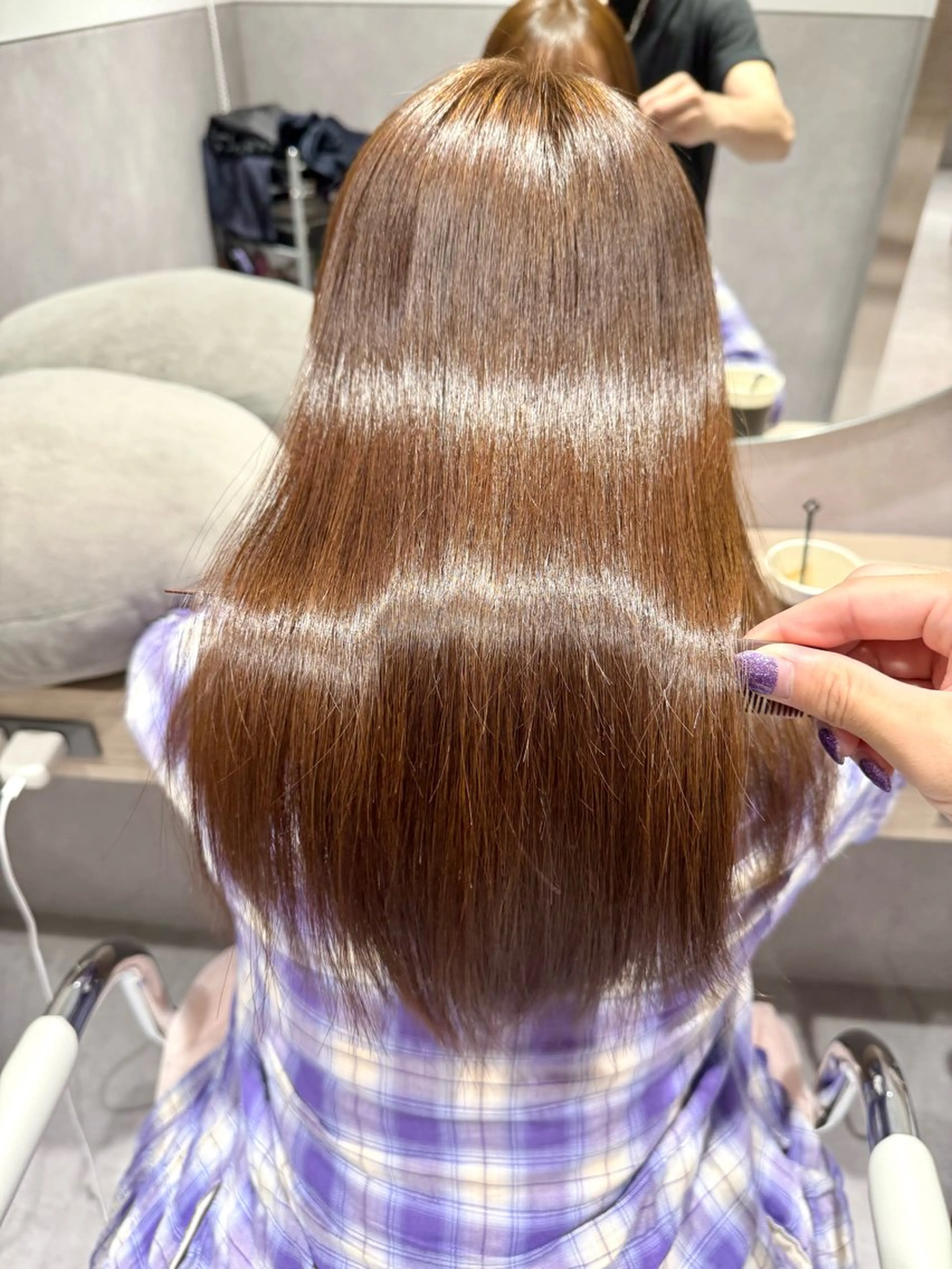 セミロング カラー パーマ ヘアアレンジ セミロングパーマ 髪質改善 縮毛矯正 トリートメント ストレートパーマ 縮毛矯正 トリートメント 縮毛矯正/髪質改善/ ブリーチ毛/木元渓太のヘアスタイル