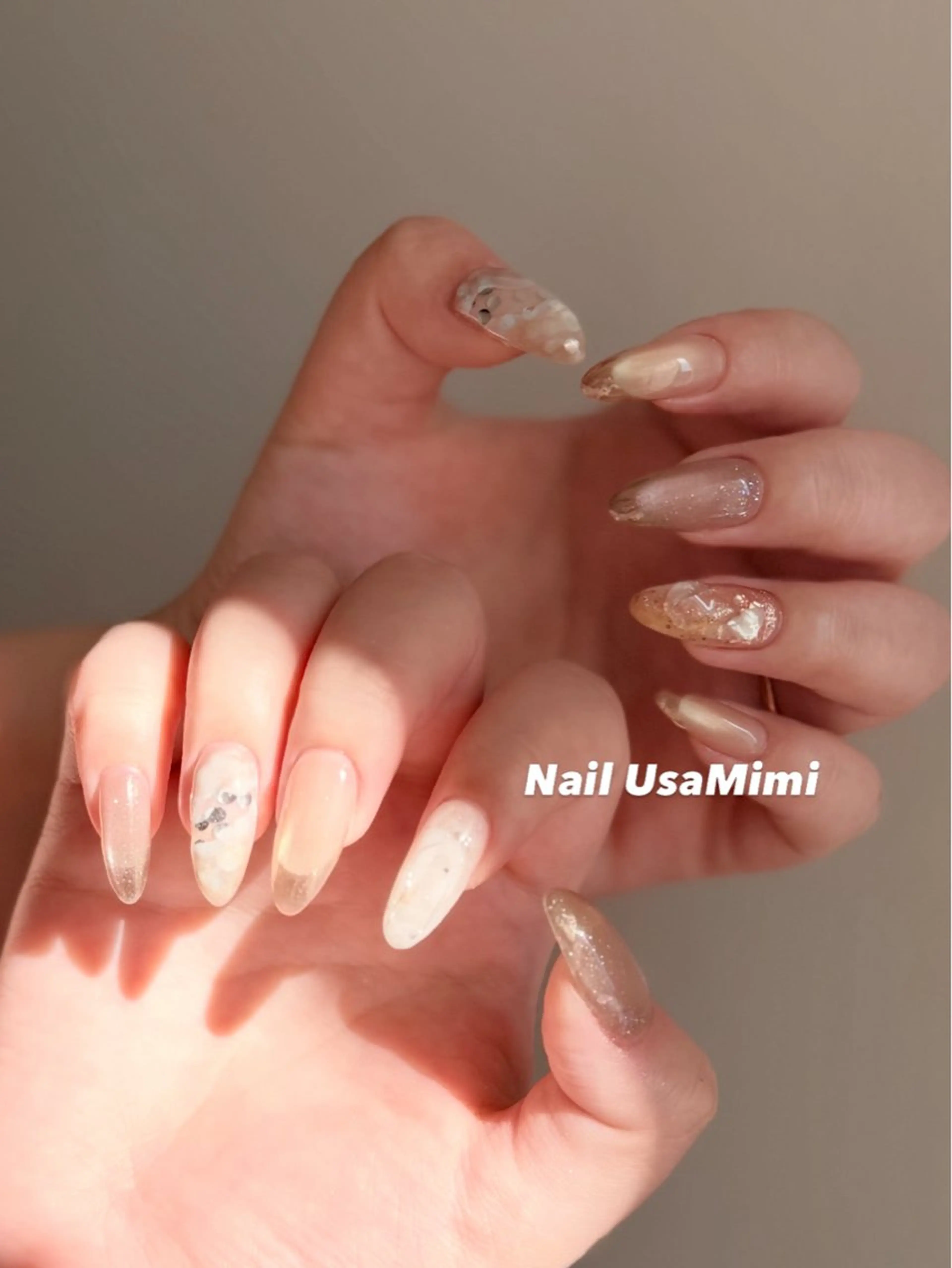 ネイル アートネイル ジェルネイル キラキラネイル オフィスネイル 春ネイル ハンドネイル Nail Usa Mimi ASAKOのネイルデザイン