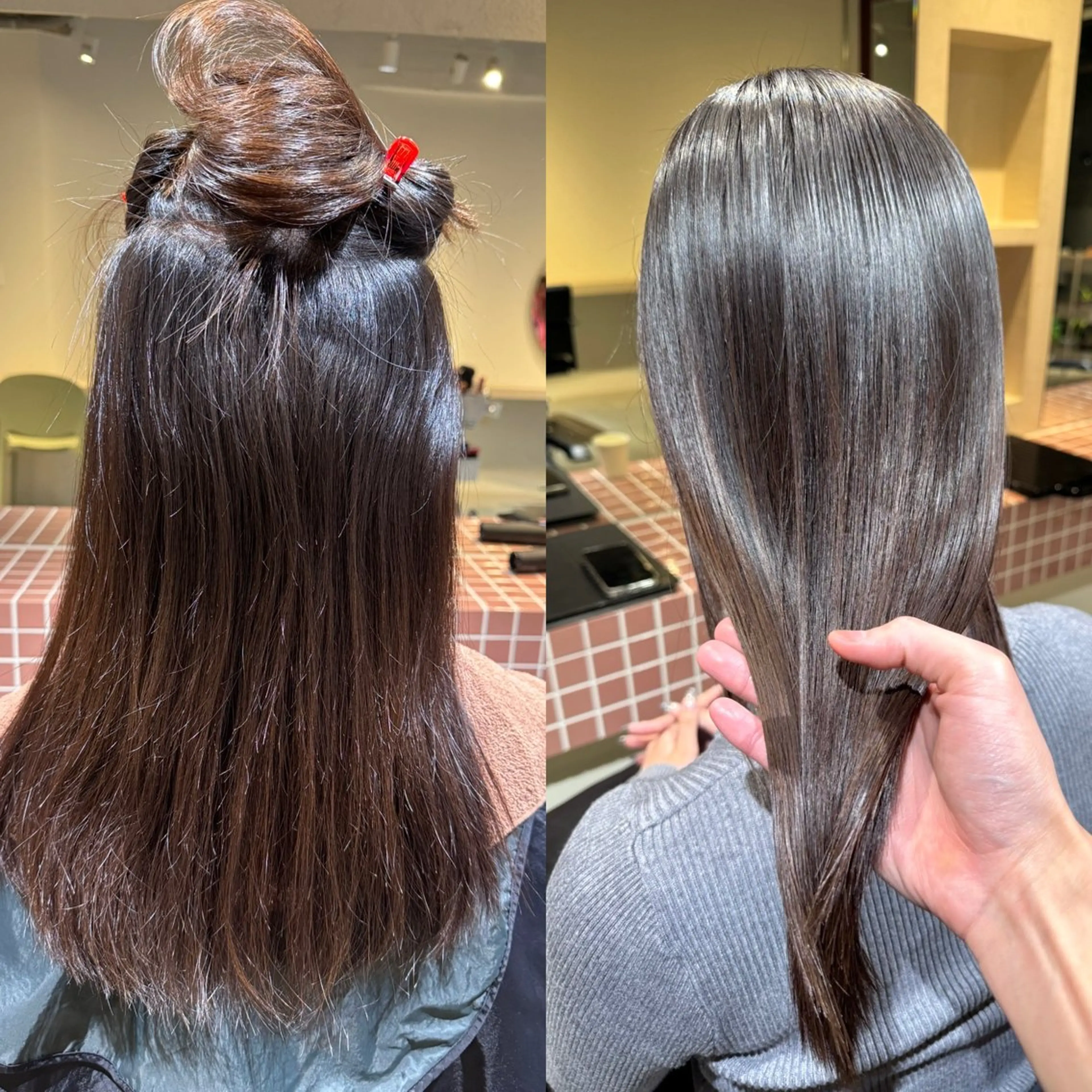 ロング 切りっぱなしボブ ショートボブ アッシュ ボブ ハイライト 髪質改善マスター 長尾勇弥/梅田中津のヘアスタイル