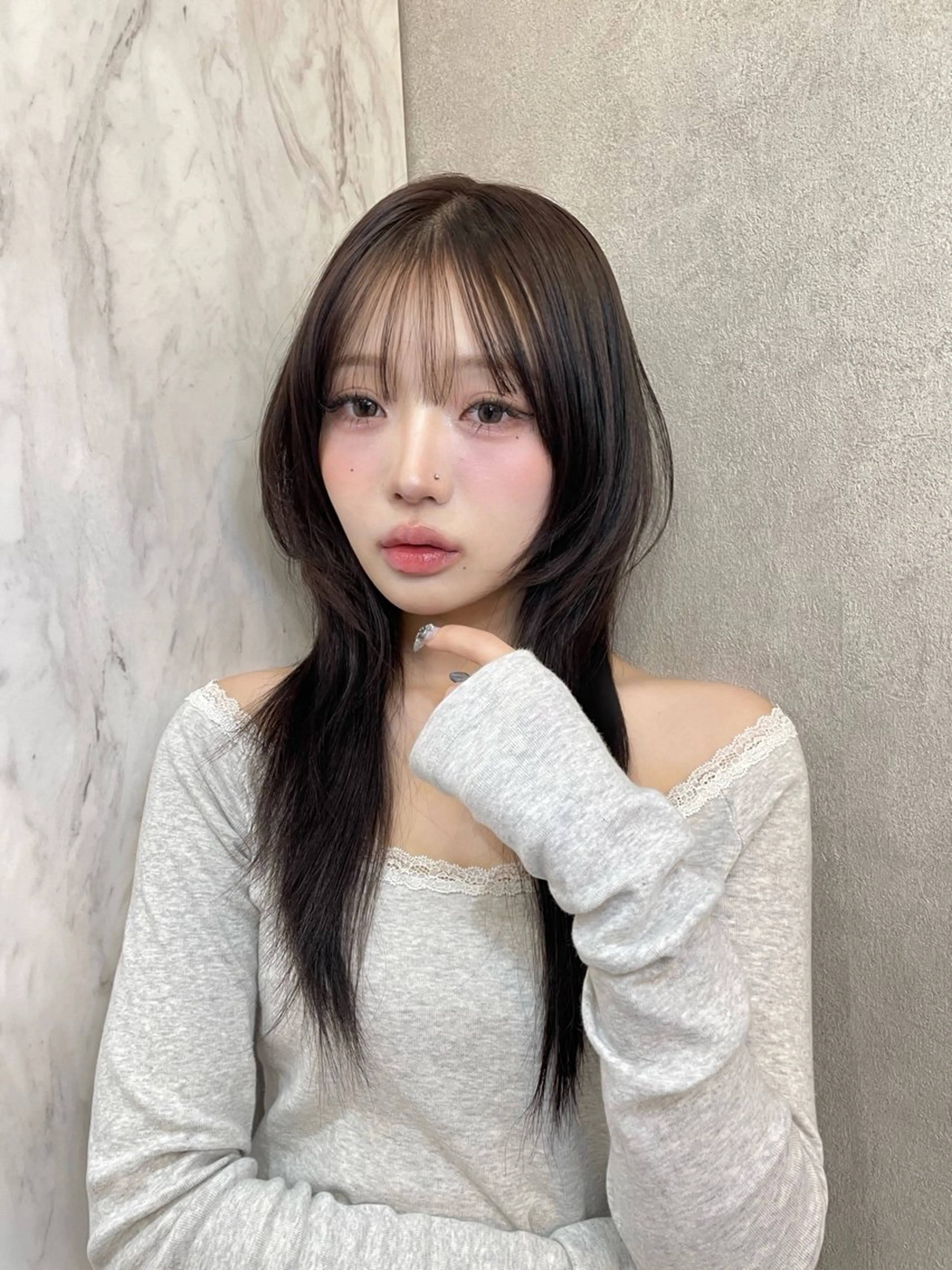 セミロング ハッシュカット 韓国風ヘア カット トリートメント ハッシュカット/ 艶カラー/RIN🩶のヘアスタイル