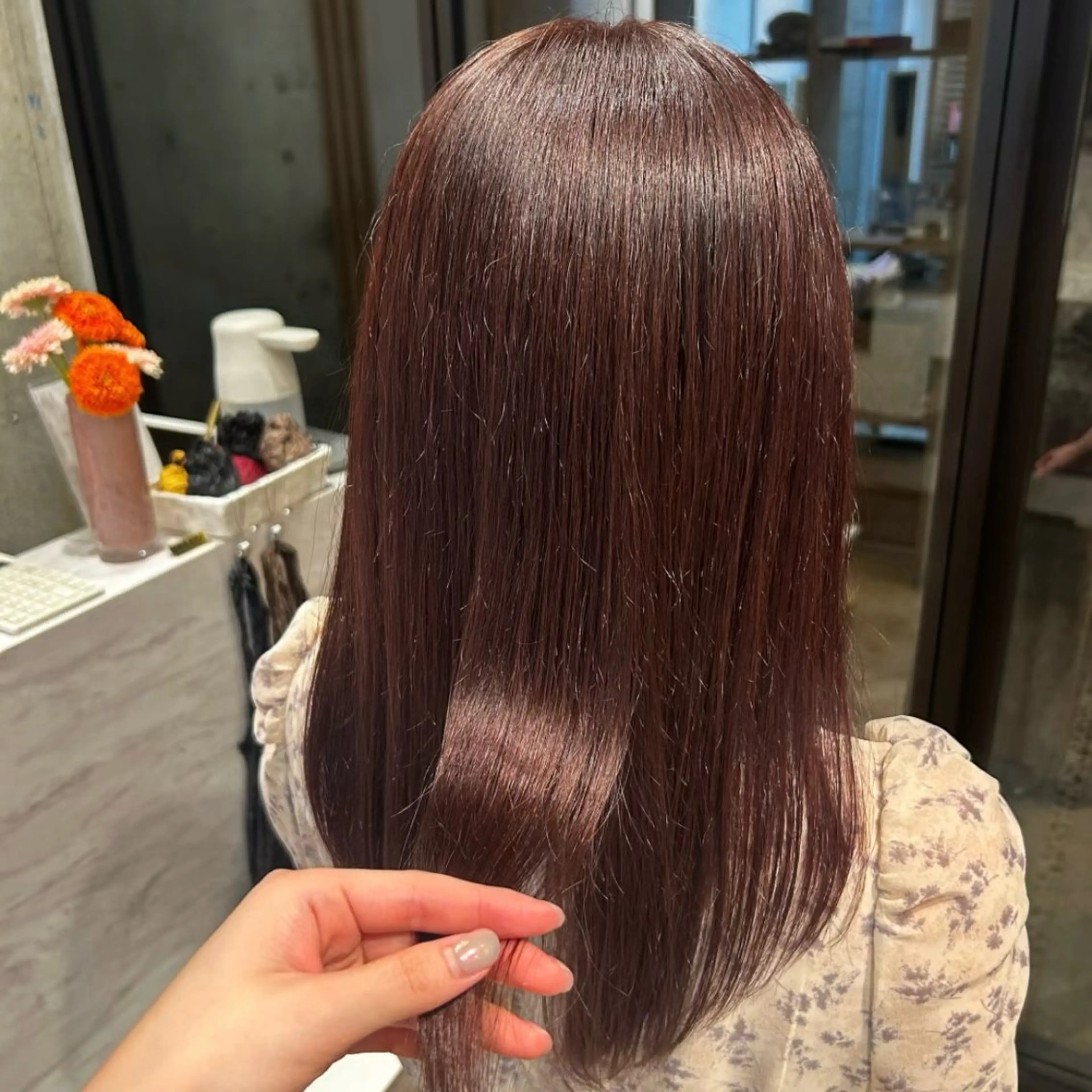 ミディアム ピンクブラウン ヘアカラー トリートメント 🌸透明感/レイヤー / 栗林 彩🌸のヘアスタイル