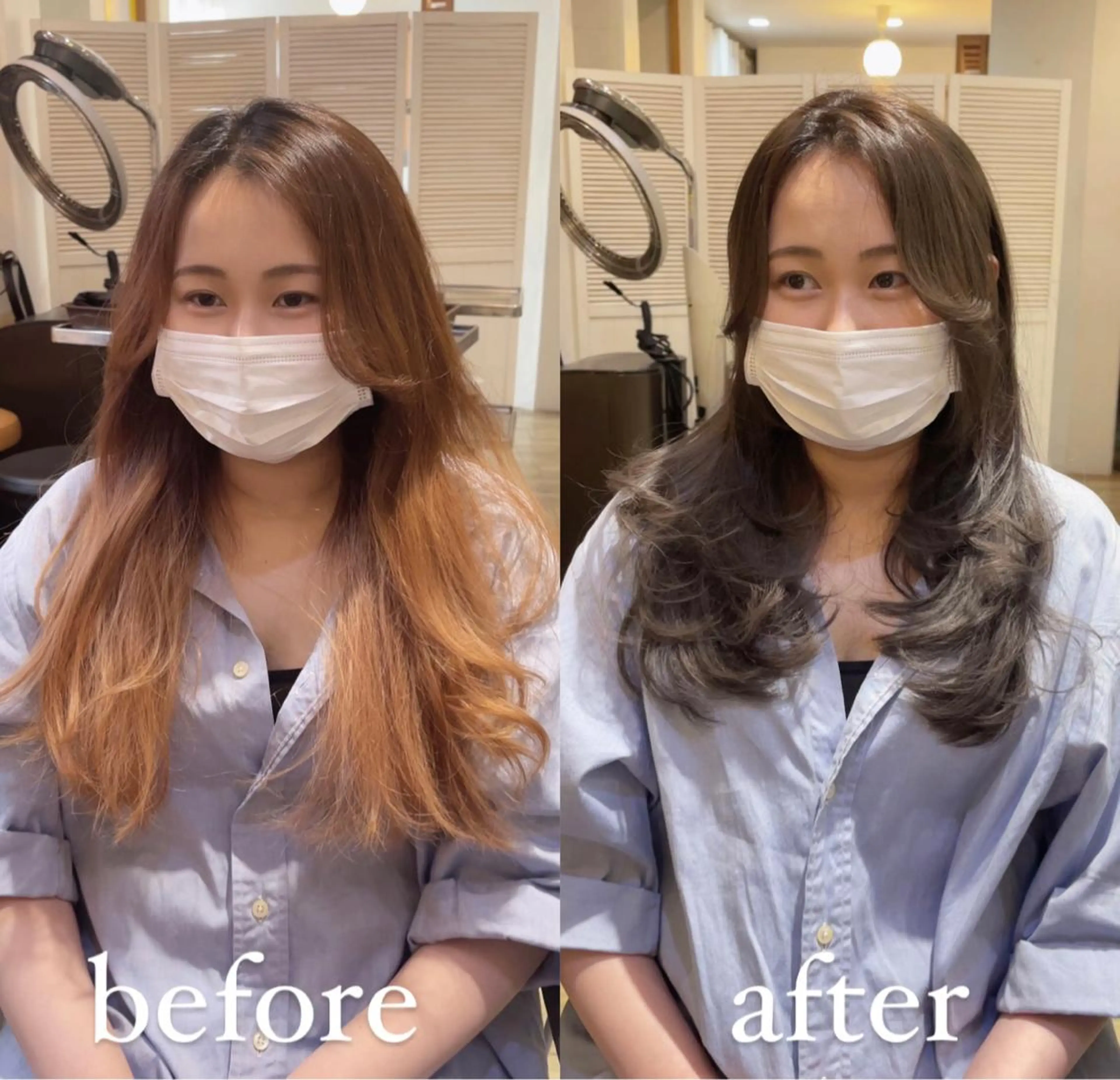 セミロング カラー 透明感カラー くびれヘア 顔まわりレイヤー 伸ばしかけ 髪質改善 大人可愛い透明感🌟 小顔・韓国髪🌟野中のヘアスタイル