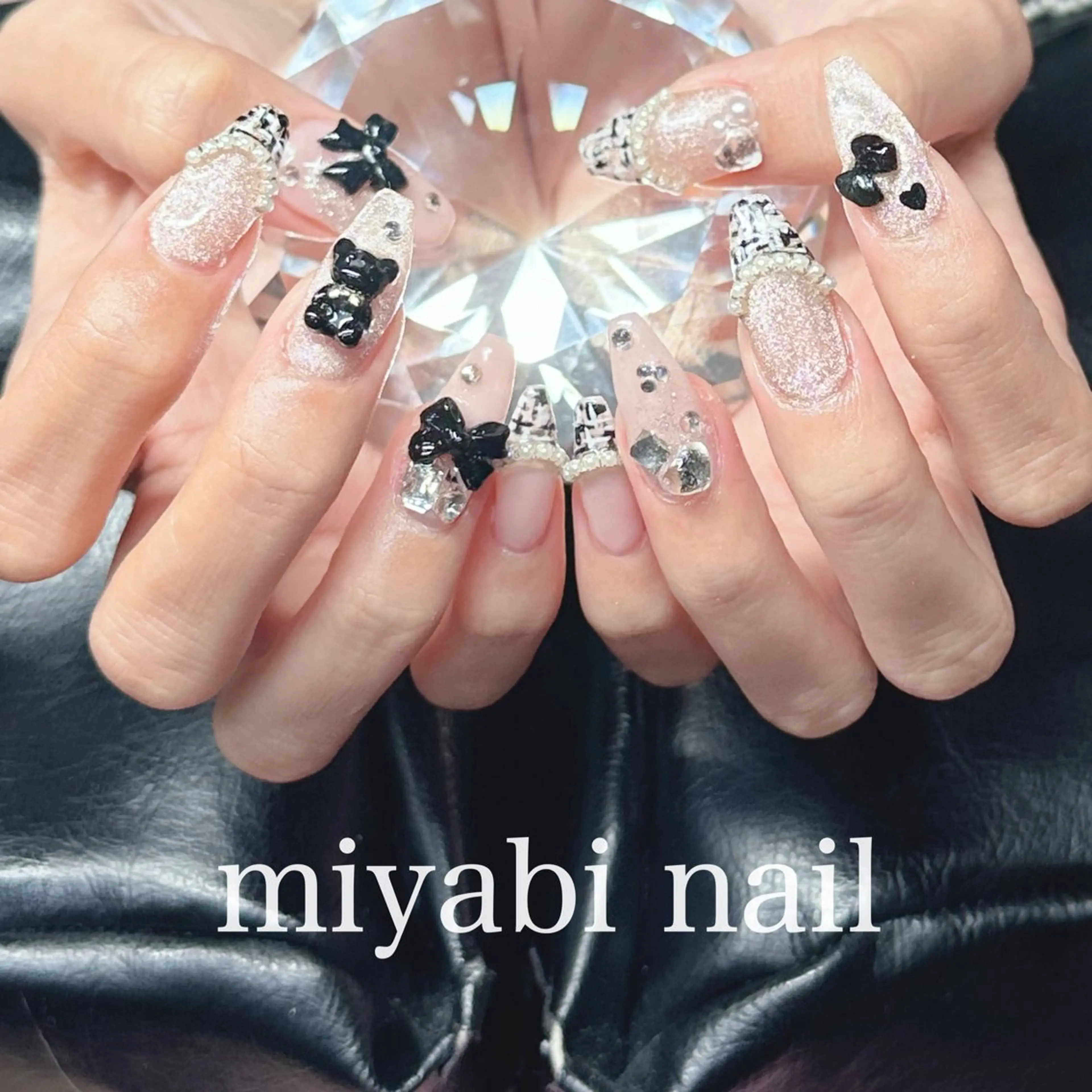 ネイル フレンチネイル ジェルネイル キラキラネイル 持ち込み リボン ハンドネイル miyabi nail 桂川駅近くのネイルデザイン