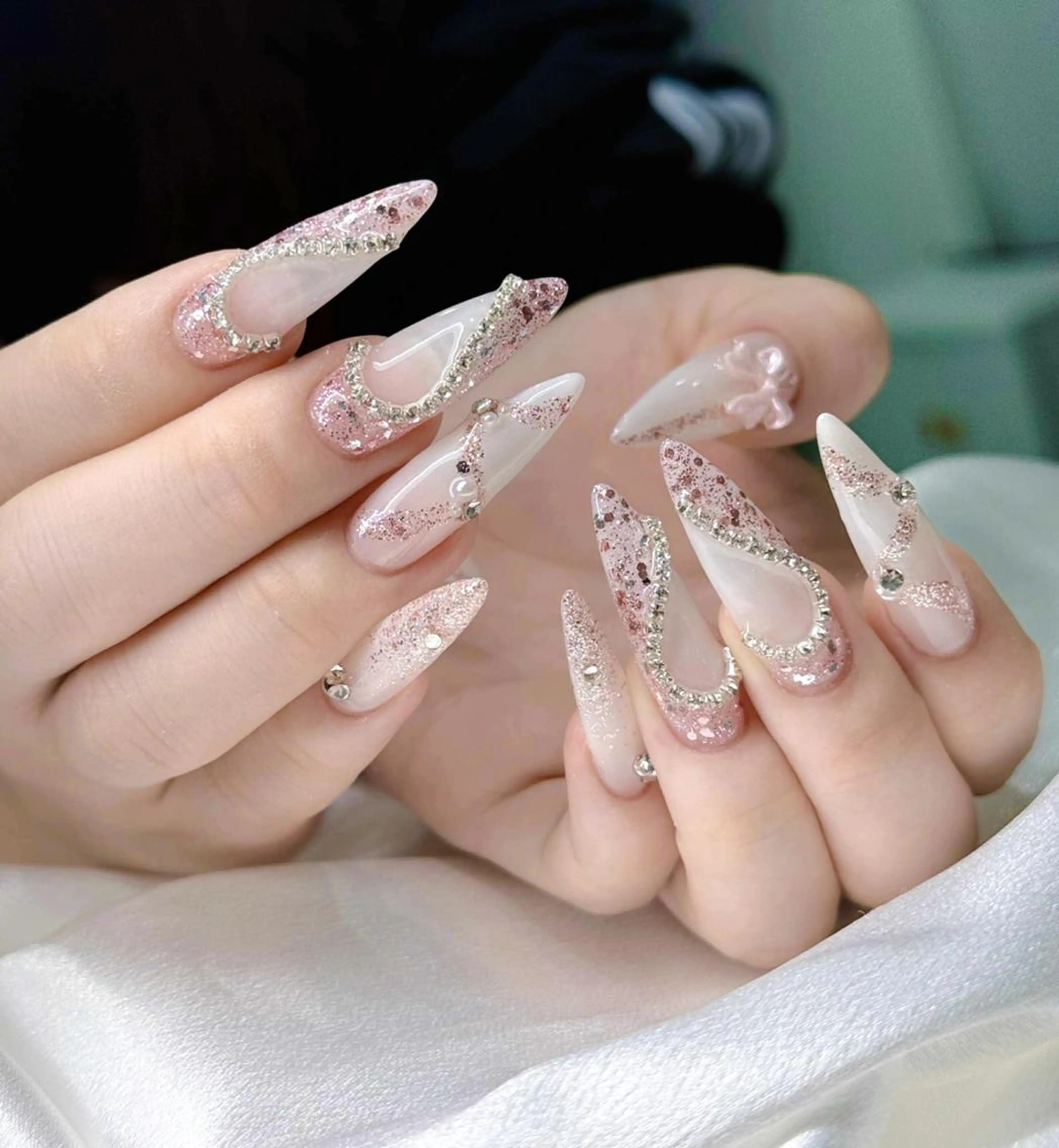 ネイル オーロラネイル ブルー チークネイル 長さ出し フットネイル ハンドネイル NAILS168 チップ長さ出し専門店のネイルデザイン