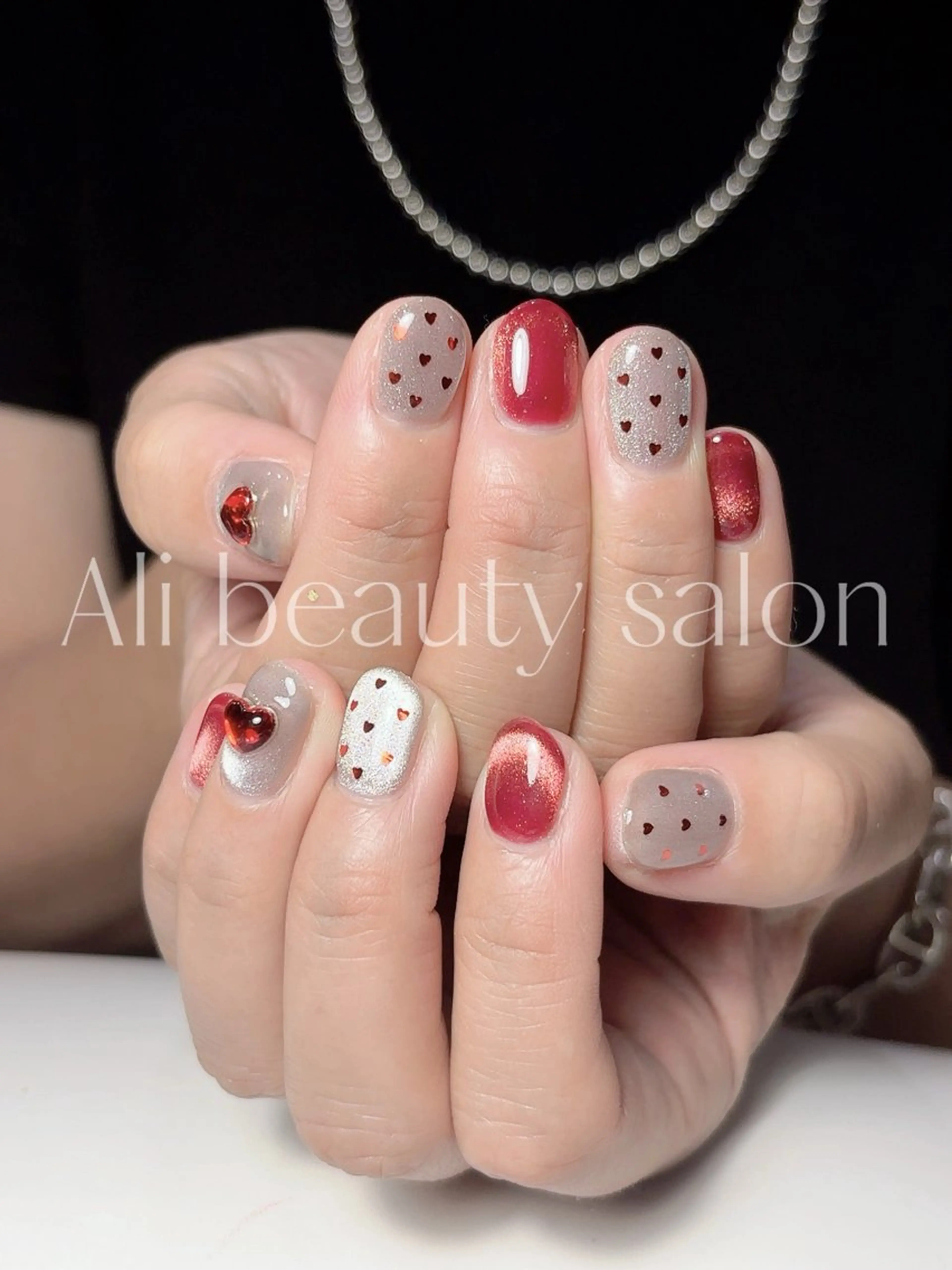 ネイル フレンチネイル ハート マグネットネイル ハンドネイル Ali 新小岩 ネイル専門のネイルデザイン