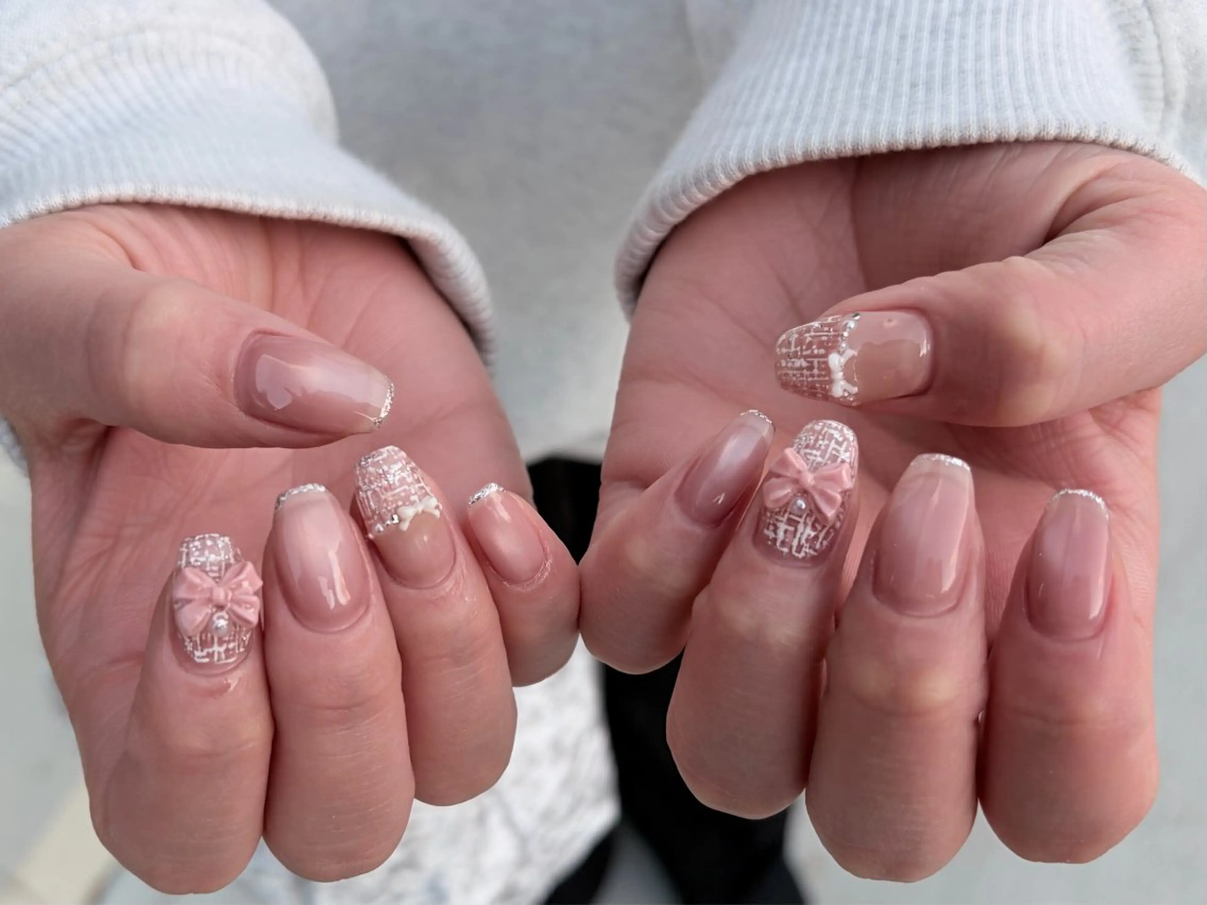 ネイル マグネットネイル リボン ツイードネイル ハンドネイル nayu nailのネイルデザイン