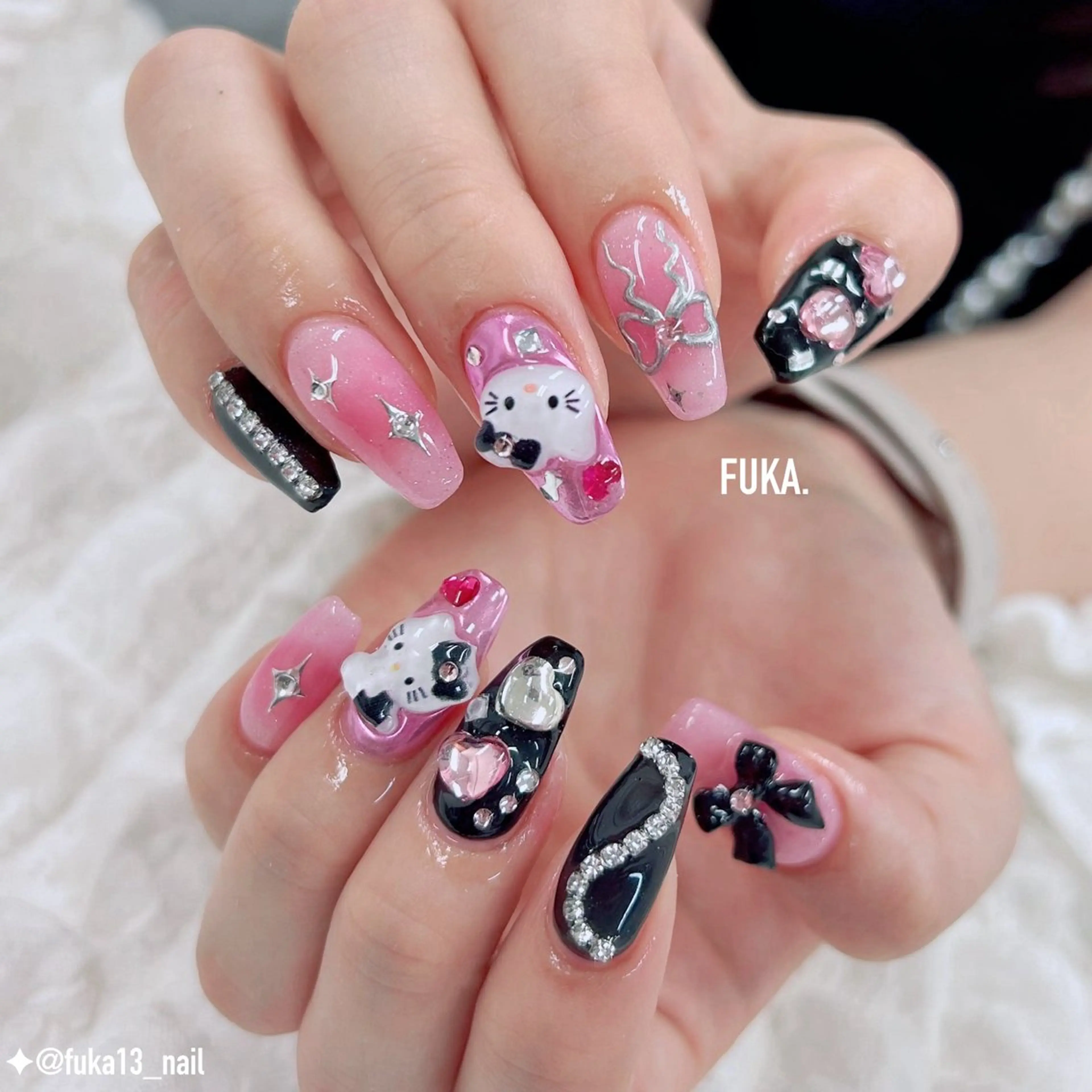 ネイル ハート 韓国ネイル リボン ネイルサロンAnela【アネラ】所属・Nail♡Fuka. /4月予約受付中のネイルデザイン