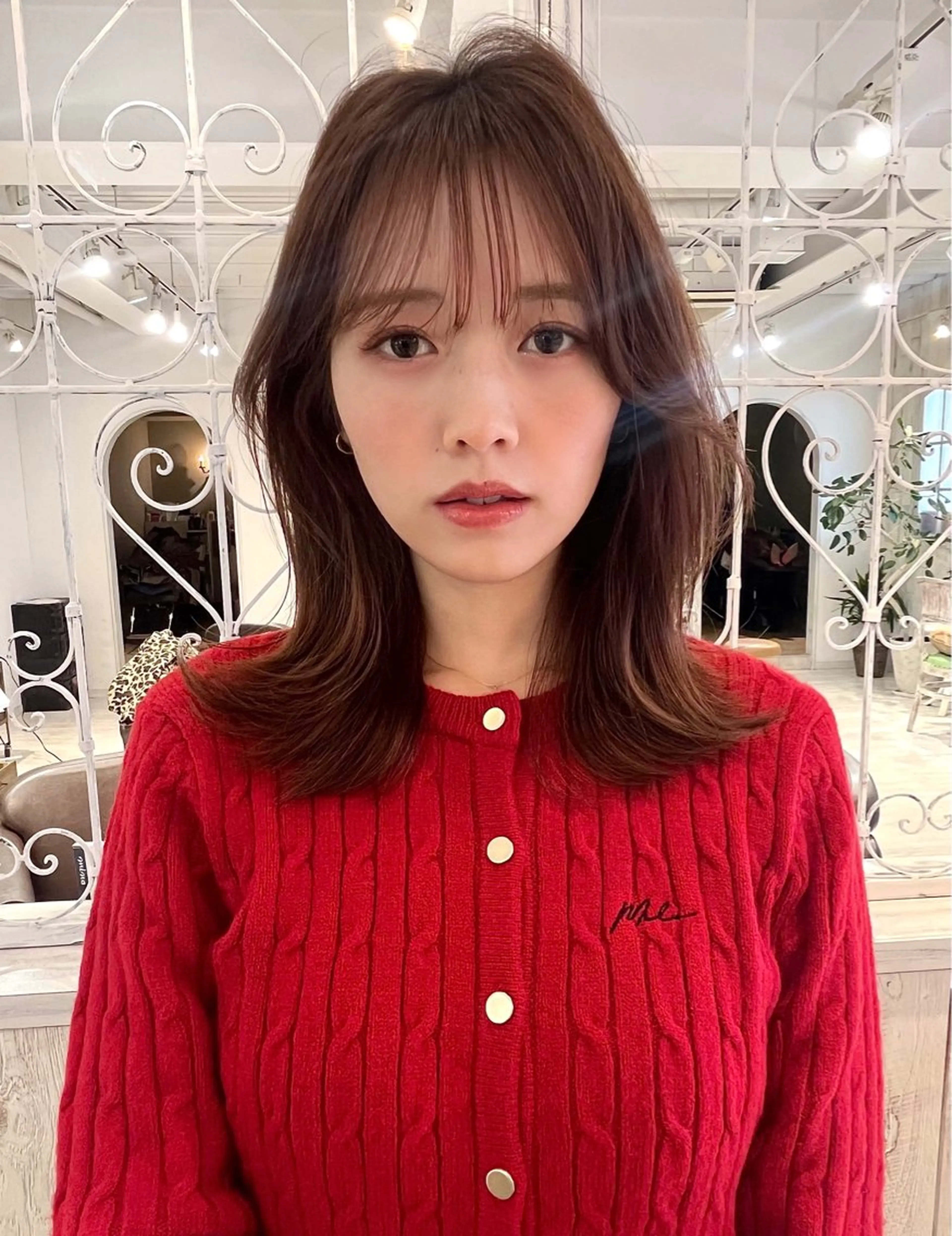 セミロング カラー ブラウンカラー モカブラウン くびれヘア 顔まわりレイヤー 韓国風ヘア カット ヘアカラー 【韓国ヘア×透明感 カラー】笹谷 莉未のヘアスタイル