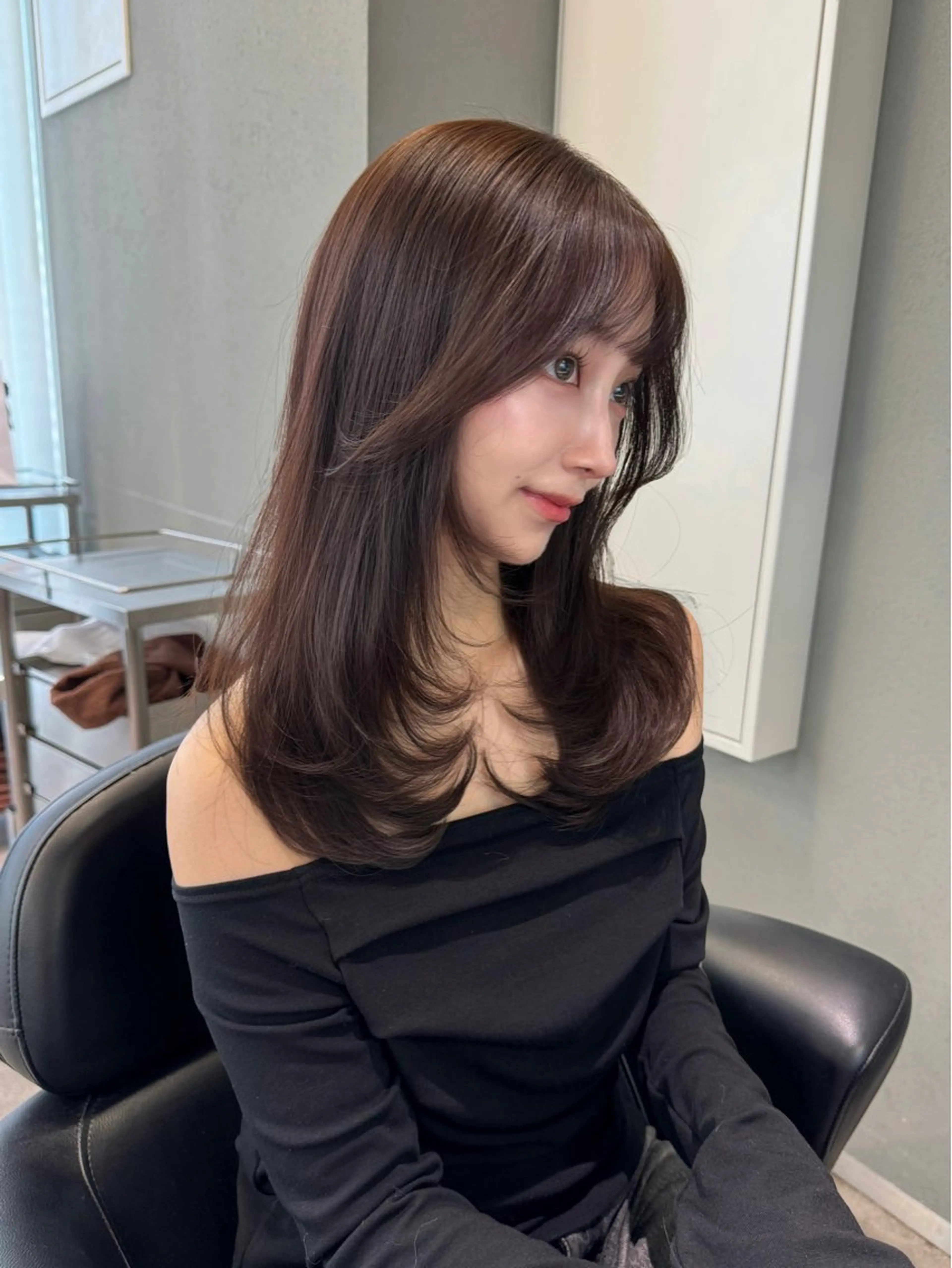 ロング カット ヘアカラー トリートメント 銀座/顔周りレイヤー 🤍kanohoのヘアスタイル