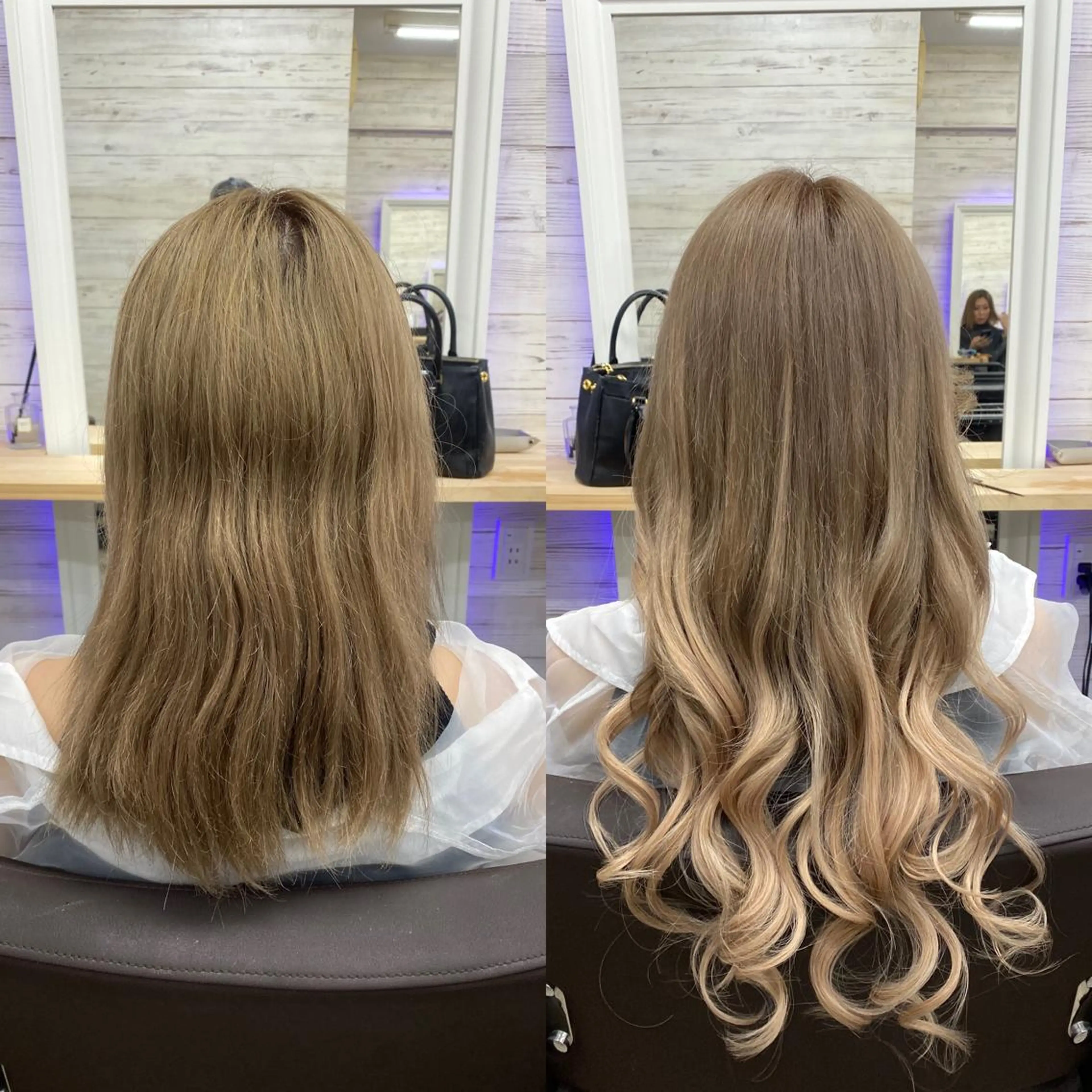 セミロング カラー ヘアアレンジ アイブロウ ショートボブ 編み込みエクステ シールエクステ セミロングパーマ バレイヤージュ LAVENDIA 初音のヘアスタイル