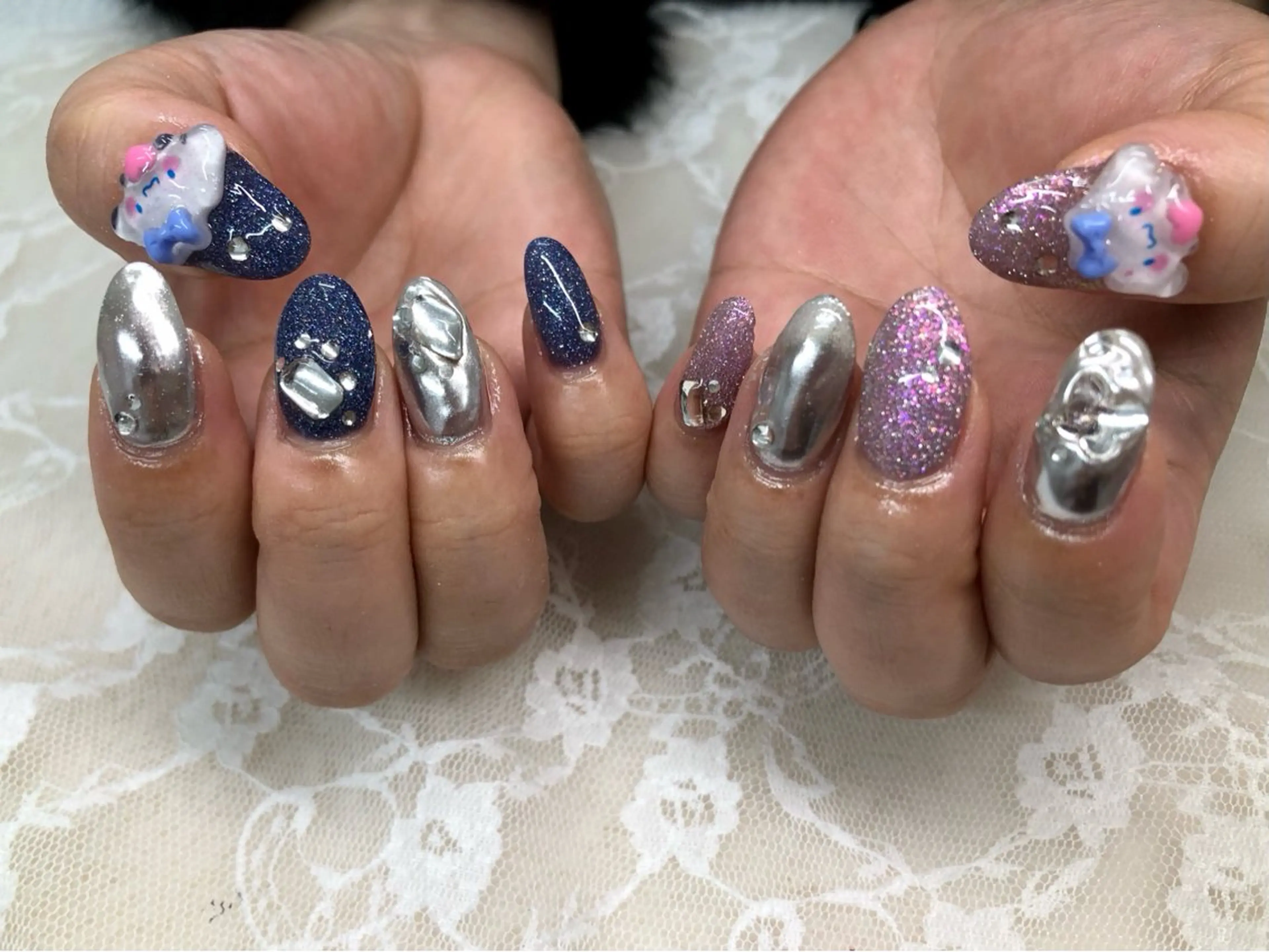 ネイル ミラーネイル ストーンネイル ワンホンネイル ハンドネイル ハンドケア 心斎橋Salon Epokkuのネイルデザイン