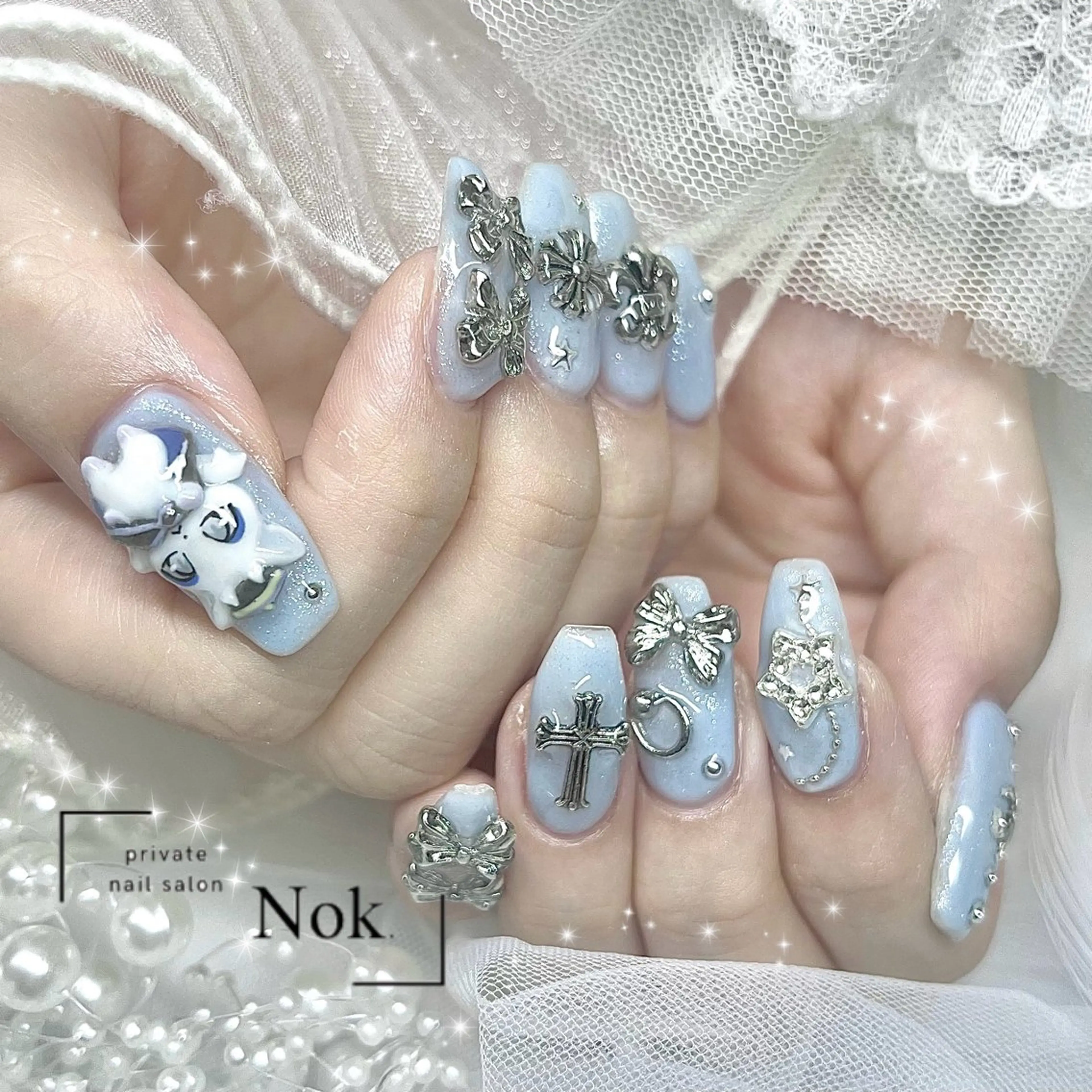 オフなし長さだし10本パーツ乗せ放題🌹ワンカラーベース🩷(3d.痛ネイル別途)の写真