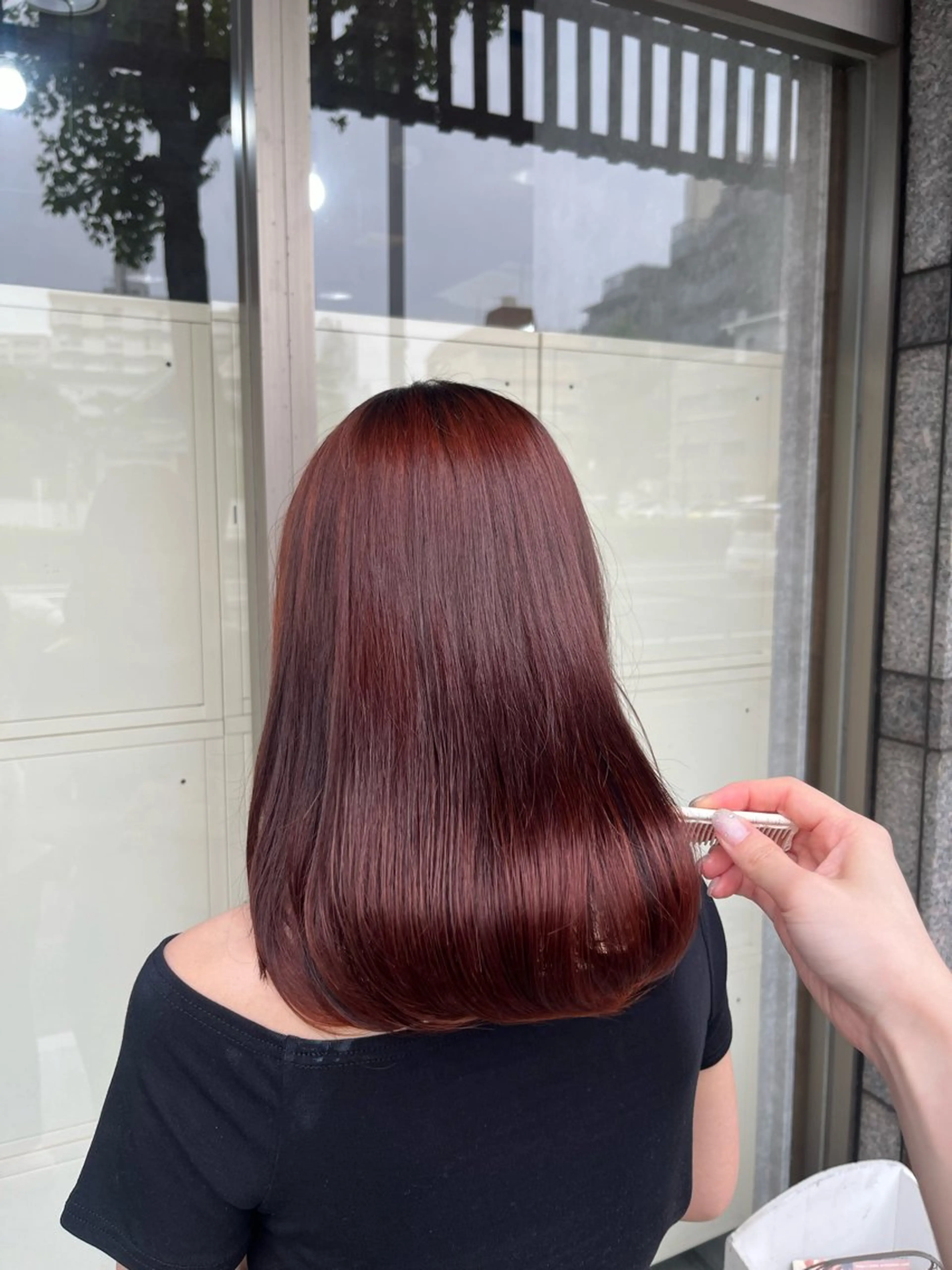 セミロング カラー ブリーチ ブリーチなしカラー オレンジ ヘアカラー トリートメント 村田梨乃/ minim hairのヘアスタイル