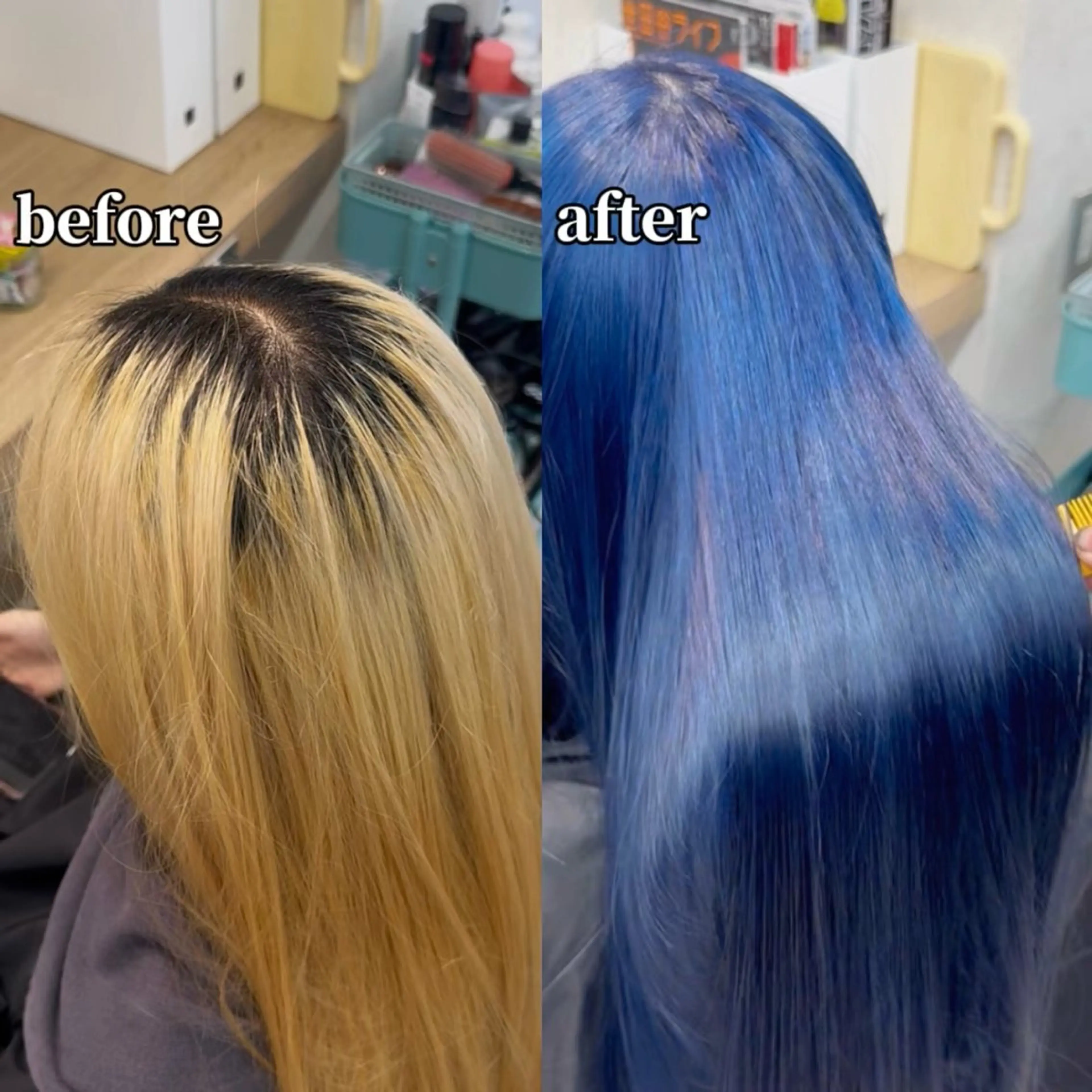 ロング カラー ブリーチ ブルーカラー ダブルカラー ネイビーカラー ヘアカラー アニメオタク美容師/ メンズ特化/僚汰のヘアスタイル