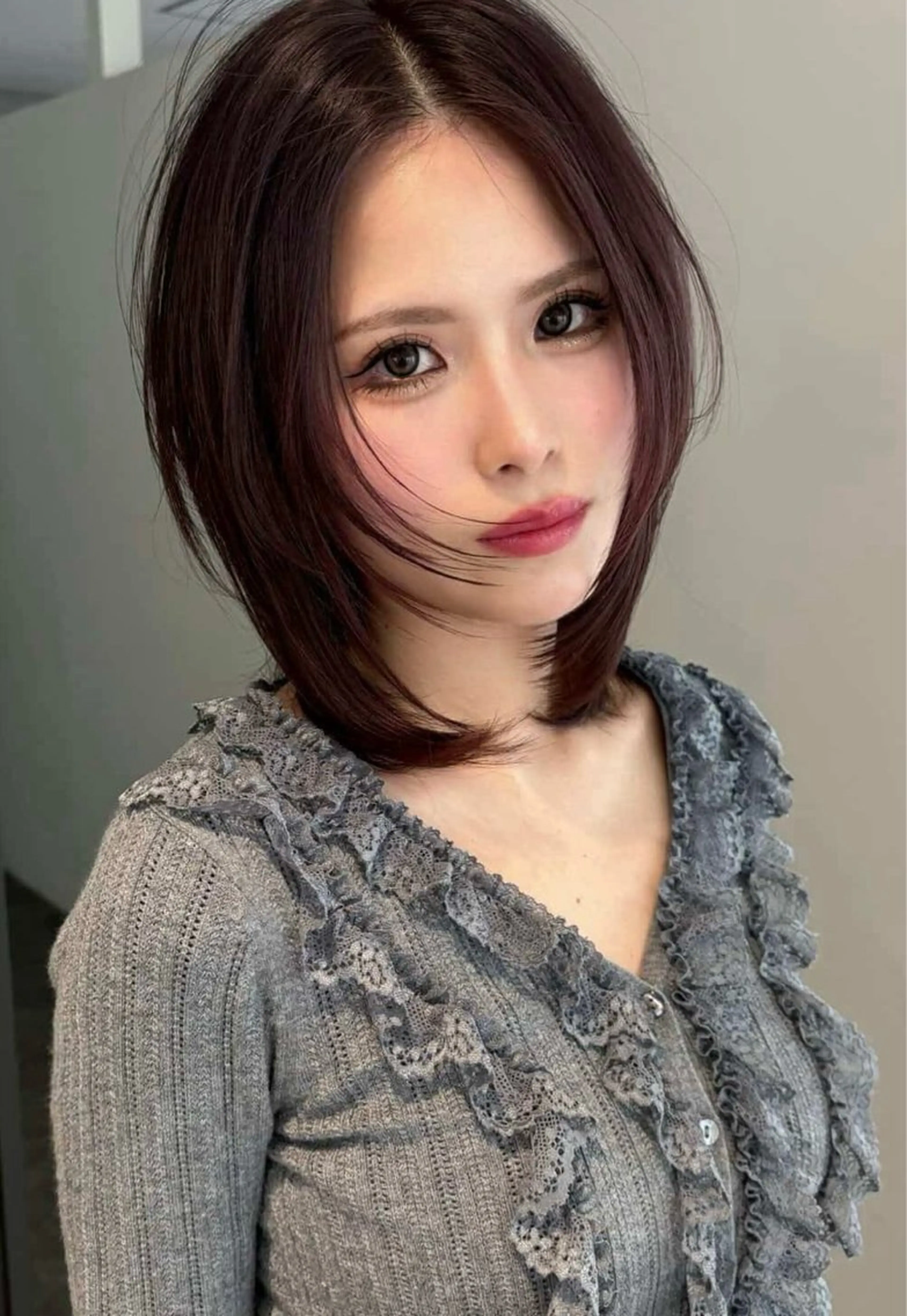 ミディアム カット ヘアカラー yui/ラベンダー/ ピンク/ワインレッドのヘアスタイル