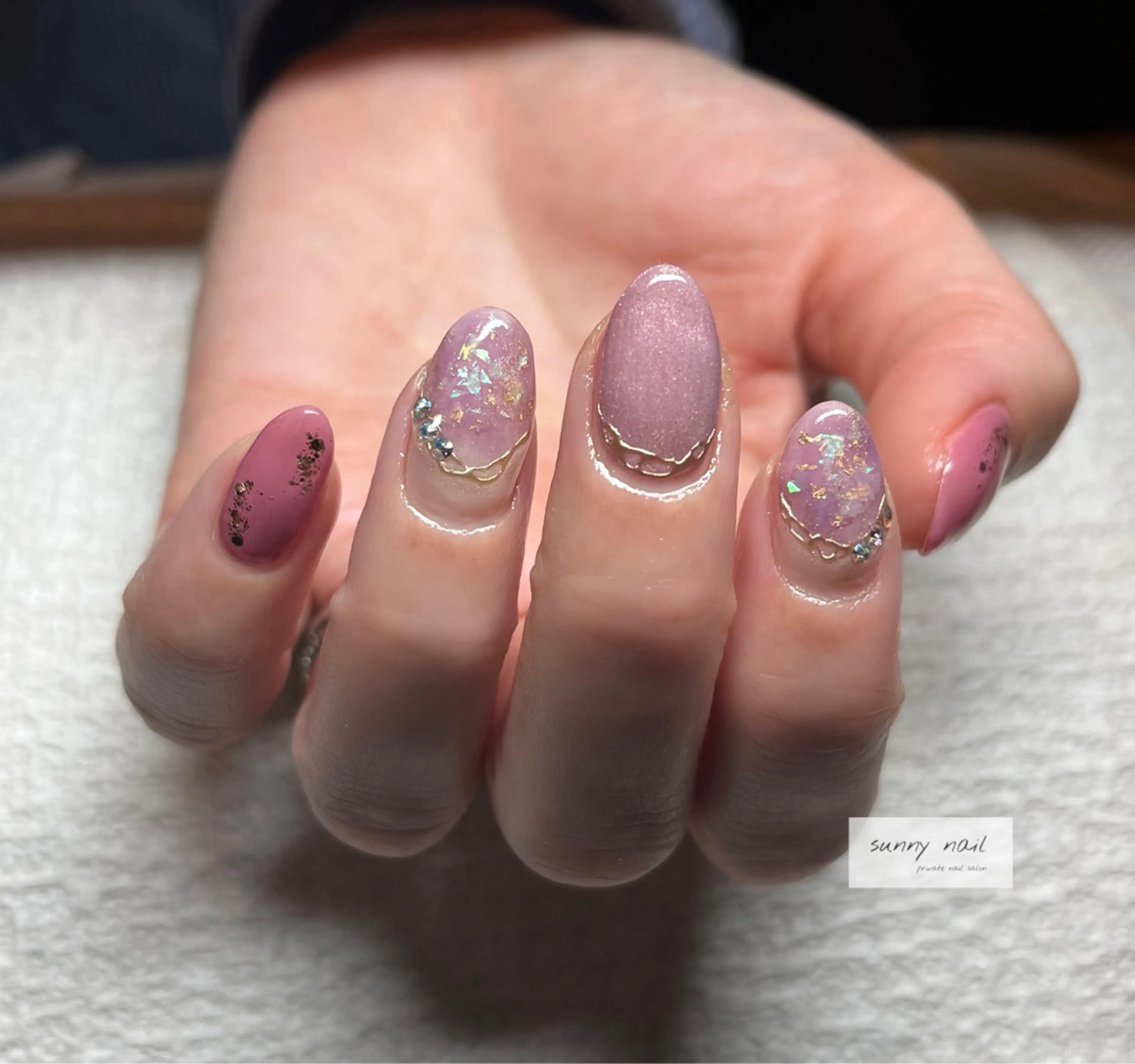 ネイル マグネットネイル ミラーネイル パープル sunny nailのネイルデザイン