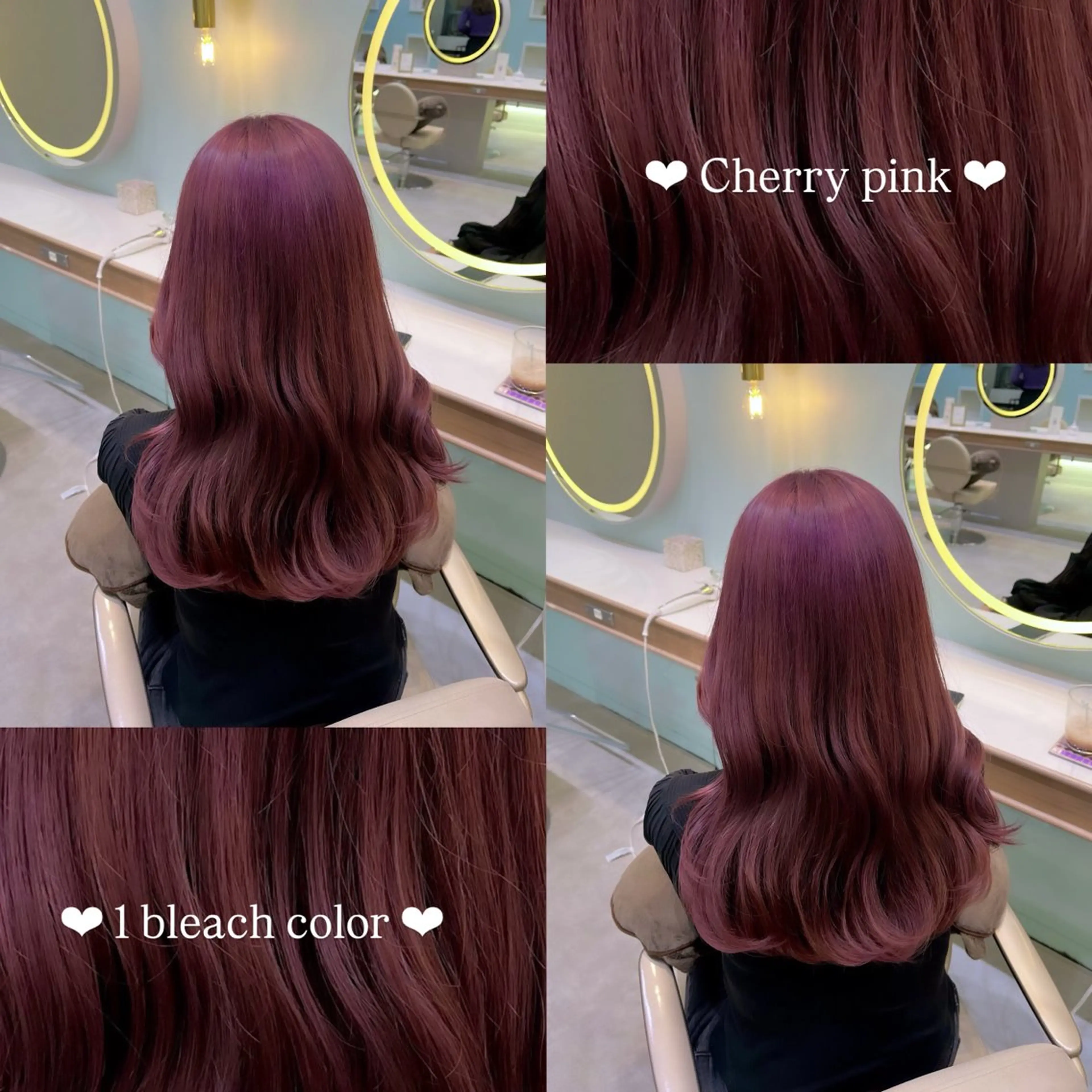 セミロング カラー ブリーチ ピンクカラー 𝑴𝑰𝑨🎀赤髪 /ピンク/髪質改善のヘアスタイル