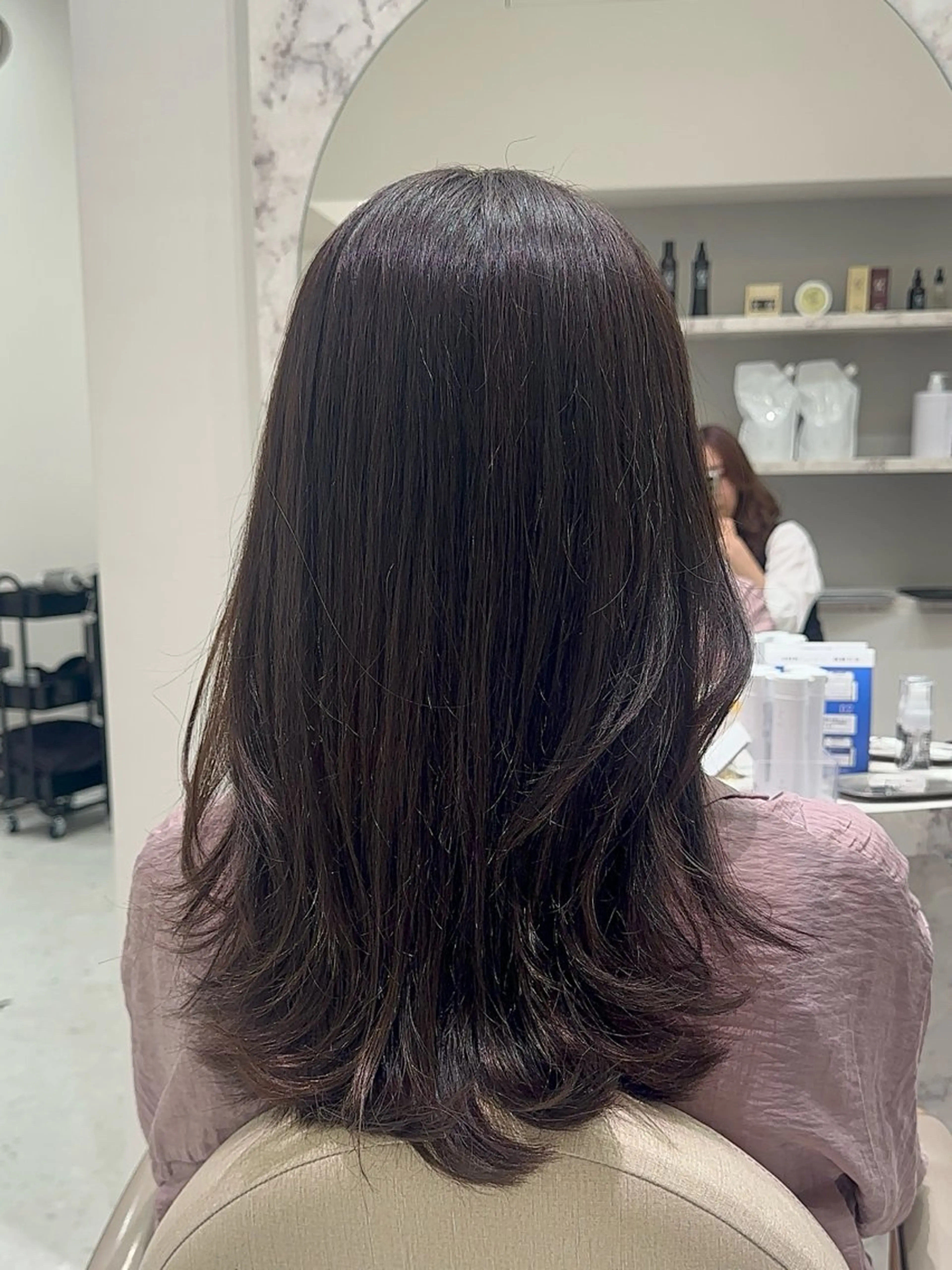 セミロング カラー カット ヘアカラー トリートメント ヘッドスパ 韓国レイヤー✨ yasuko銀座のヘアスタイル