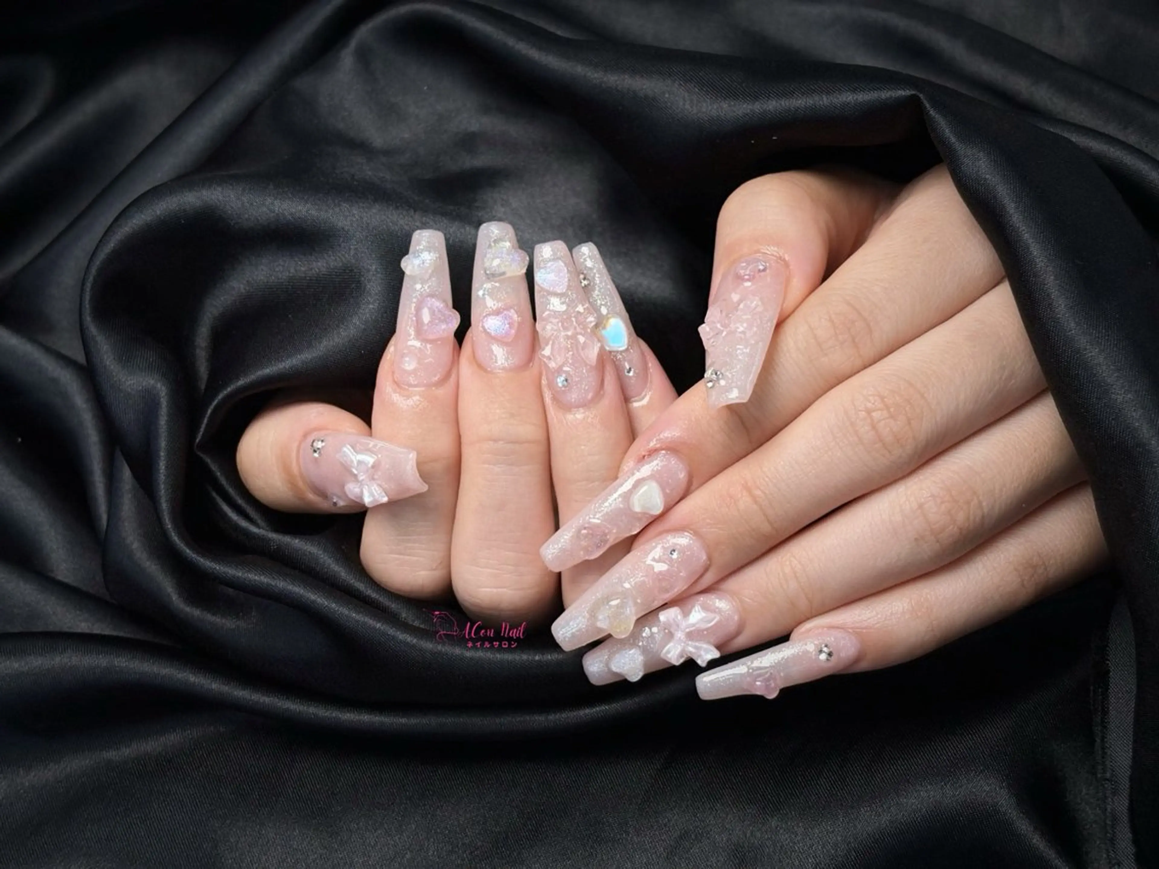 ネイル 桜ネイル 長さ出し フラワーネイル フレンチネイル ジェルネイル ハンドネイル ACon NailSalonのネイルデザイン