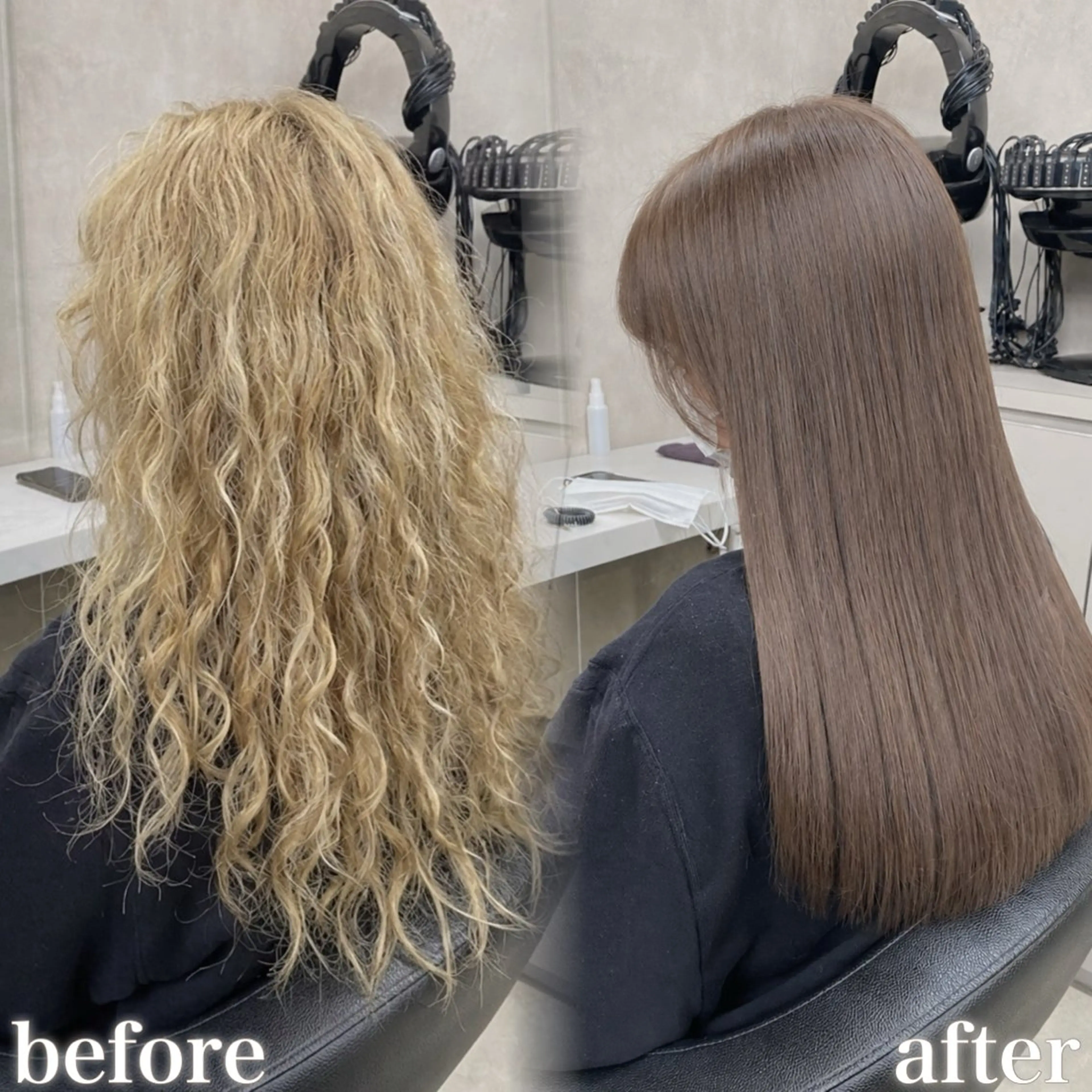 ロング カラー カット 縮毛矯正 トリートメント ブリーチ縮毛矯正加藤 赤み無し透明感ヘアのヘアスタイル