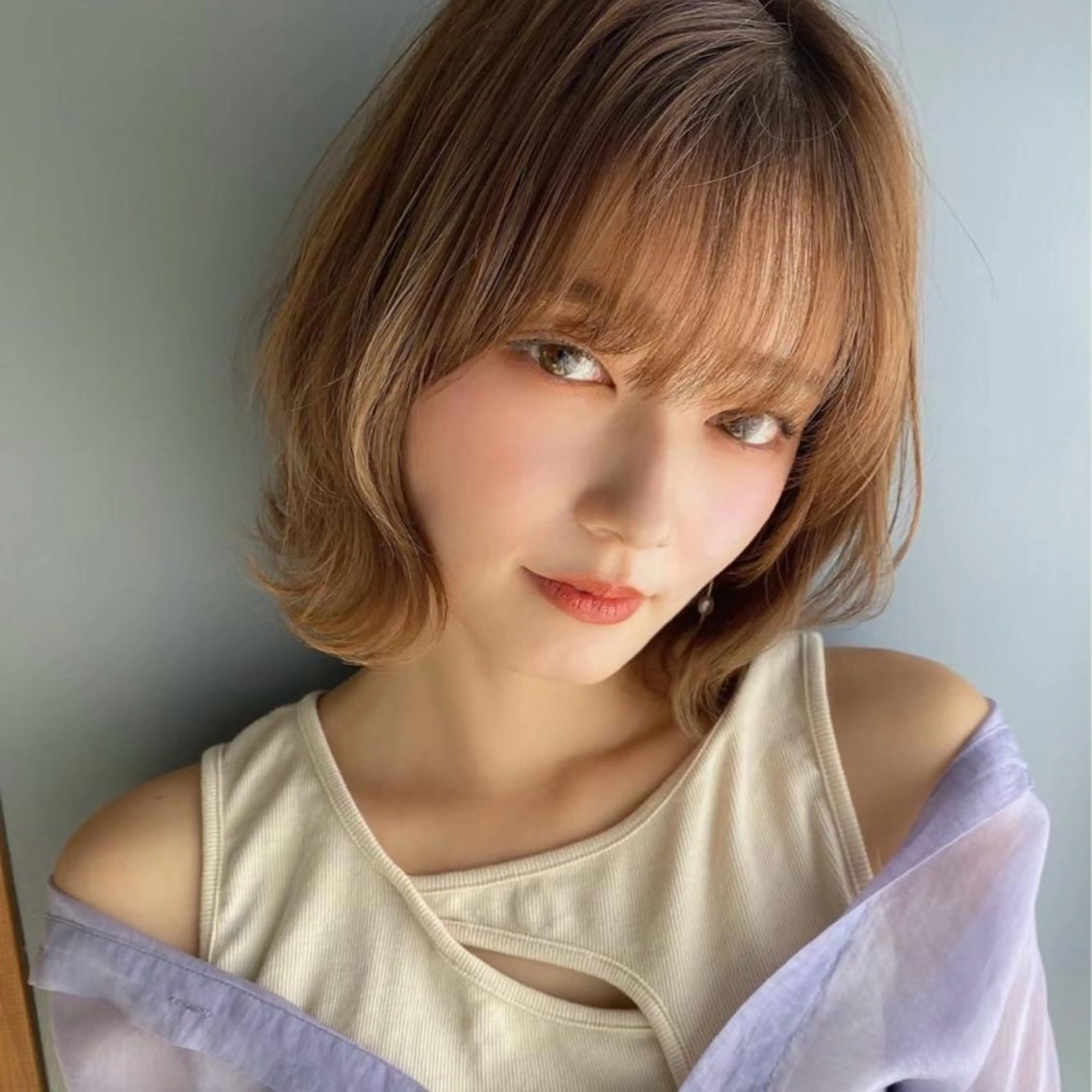 ショート カラー パーマ 切りっぱなしボブ 前下がりボブ ショートボブ 丸みショート 透明感カラー Gain KAKKY 名古屋/池下駅3分のヘアスタイル