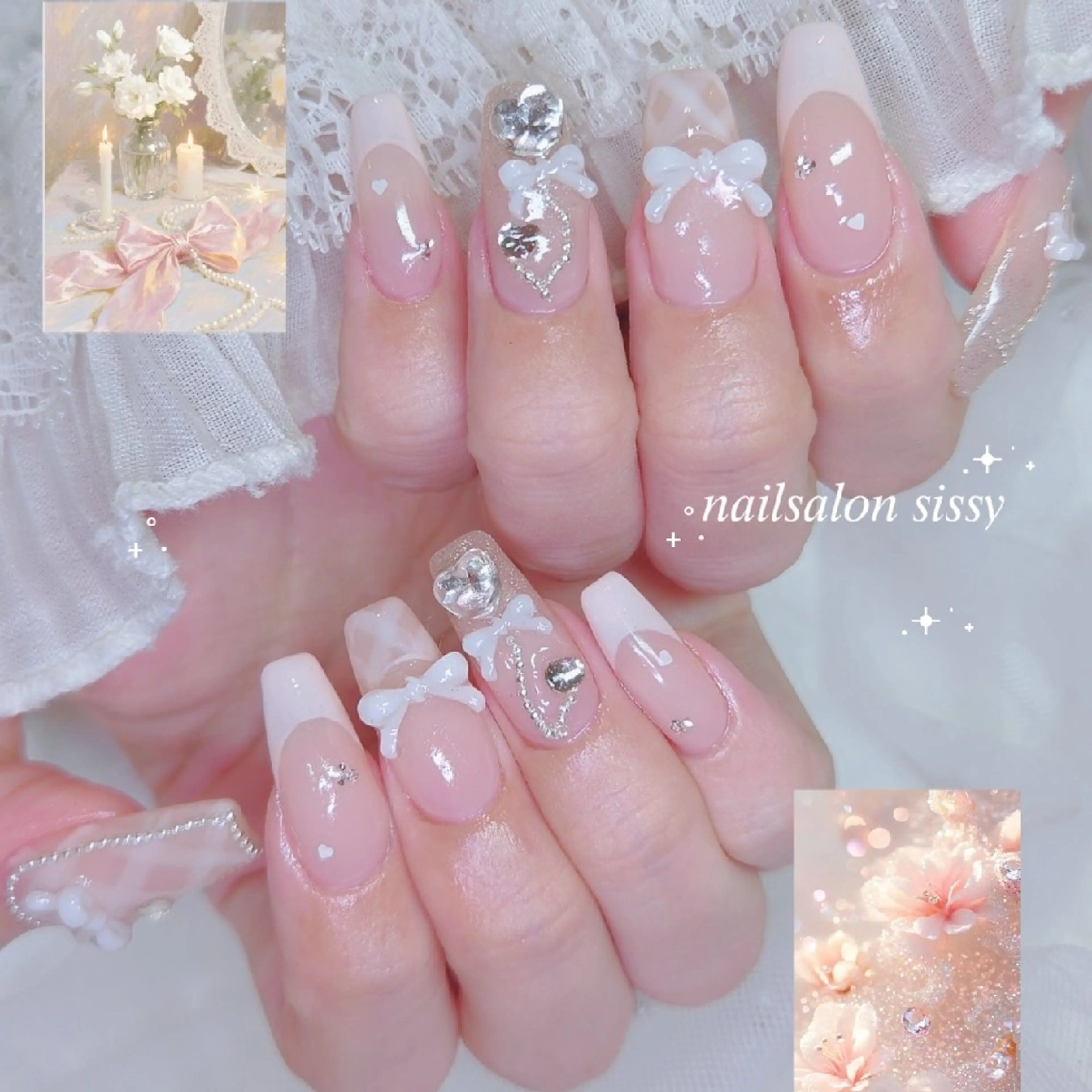 ネイル フレンチネイル ガーリー 春ネイル ハンドネイル sissy hatsuneのネイルデザイン