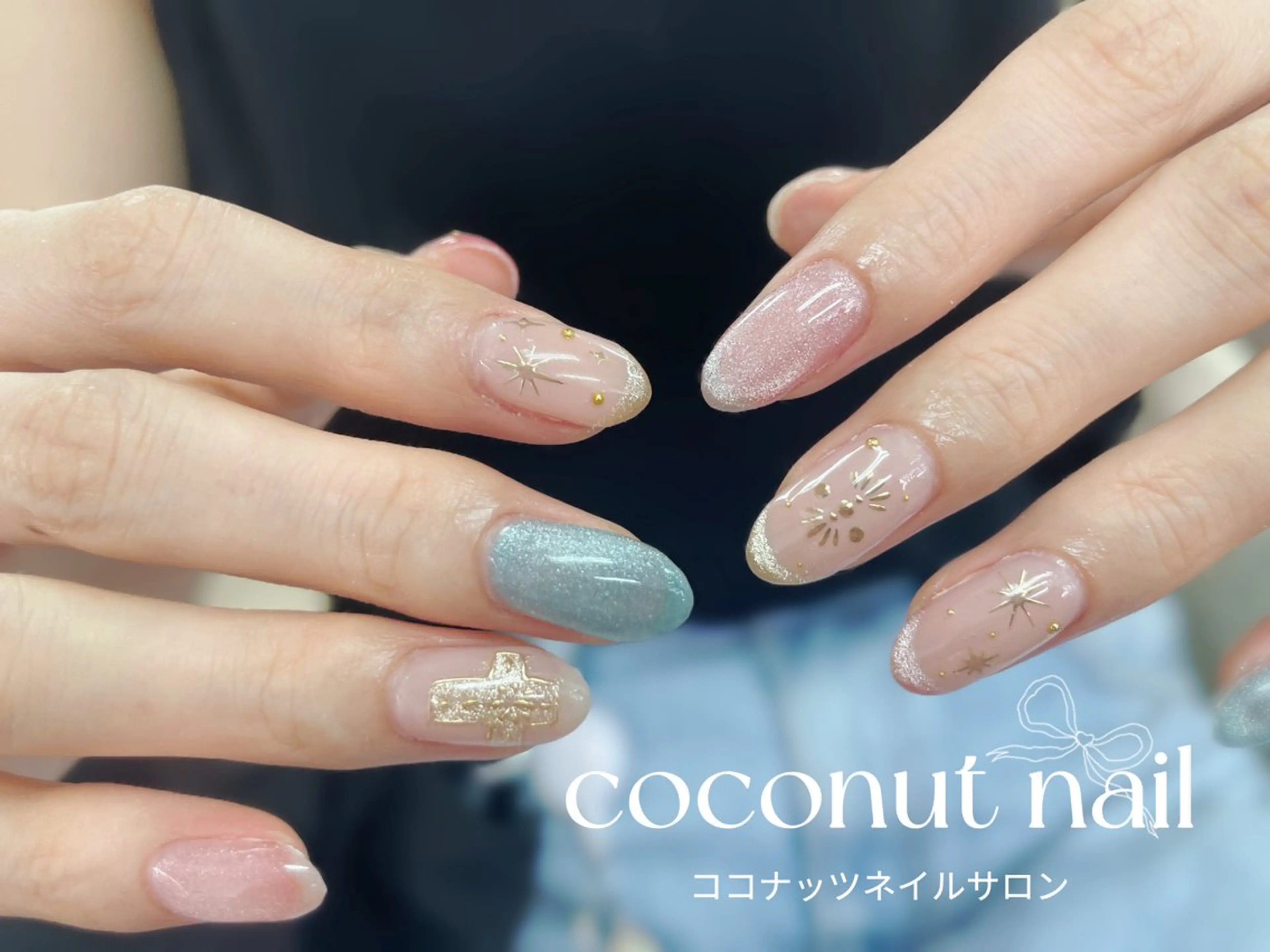 ネイル べっ甲ネイル フレンチネイル キラキラネイル マグネットネイル 大理石ネイル(マーブル) ハンドネイル 神田 ココナッツのネイルデザイン