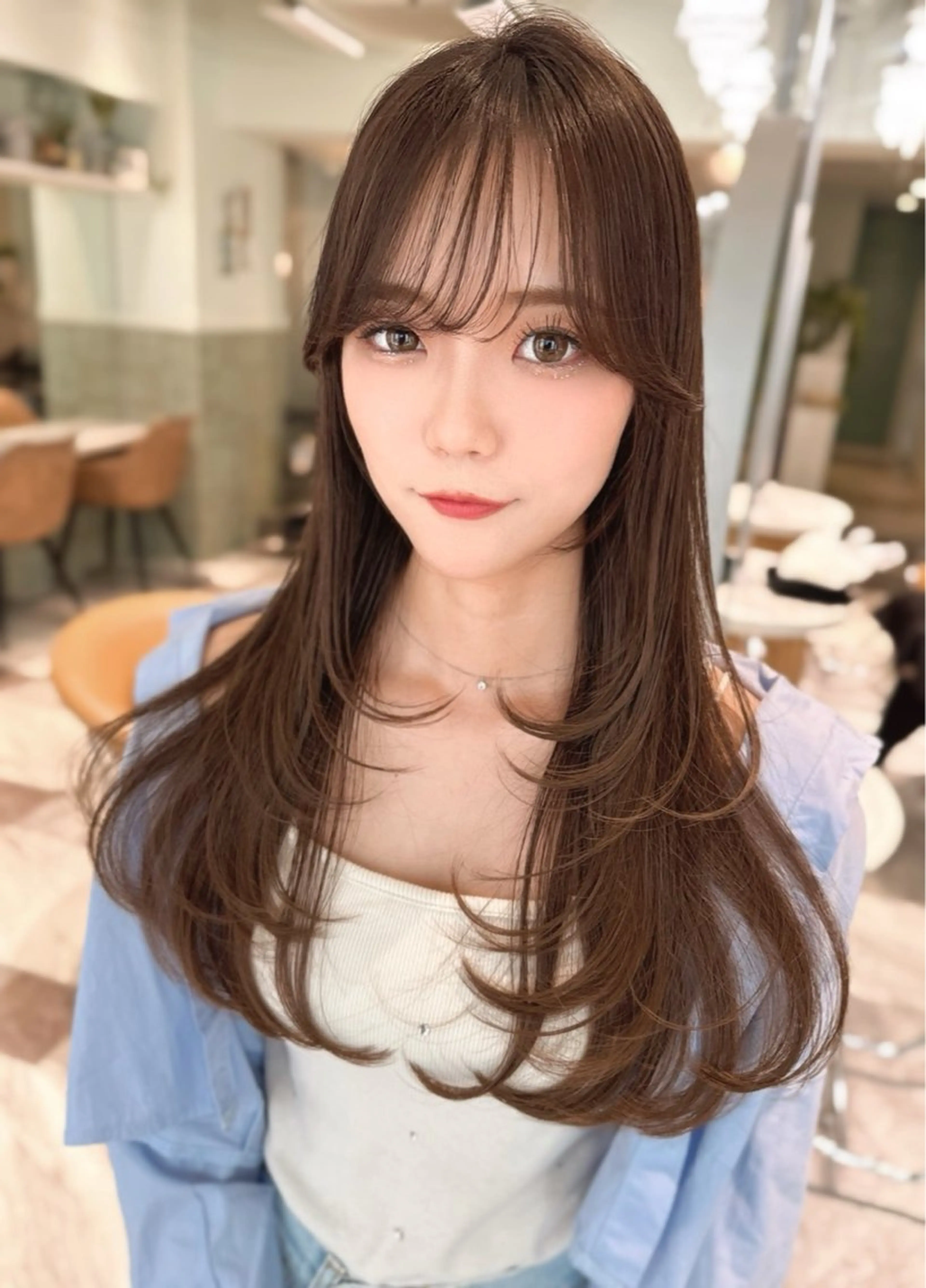 ロング カラー ベージュカラー 黒髪 ブリーチ ブルーカラー ブルーブラック カット ヘアカラー トリートメント 木屋元一/透明感 /前髪/ショートボブのヘアスタイル