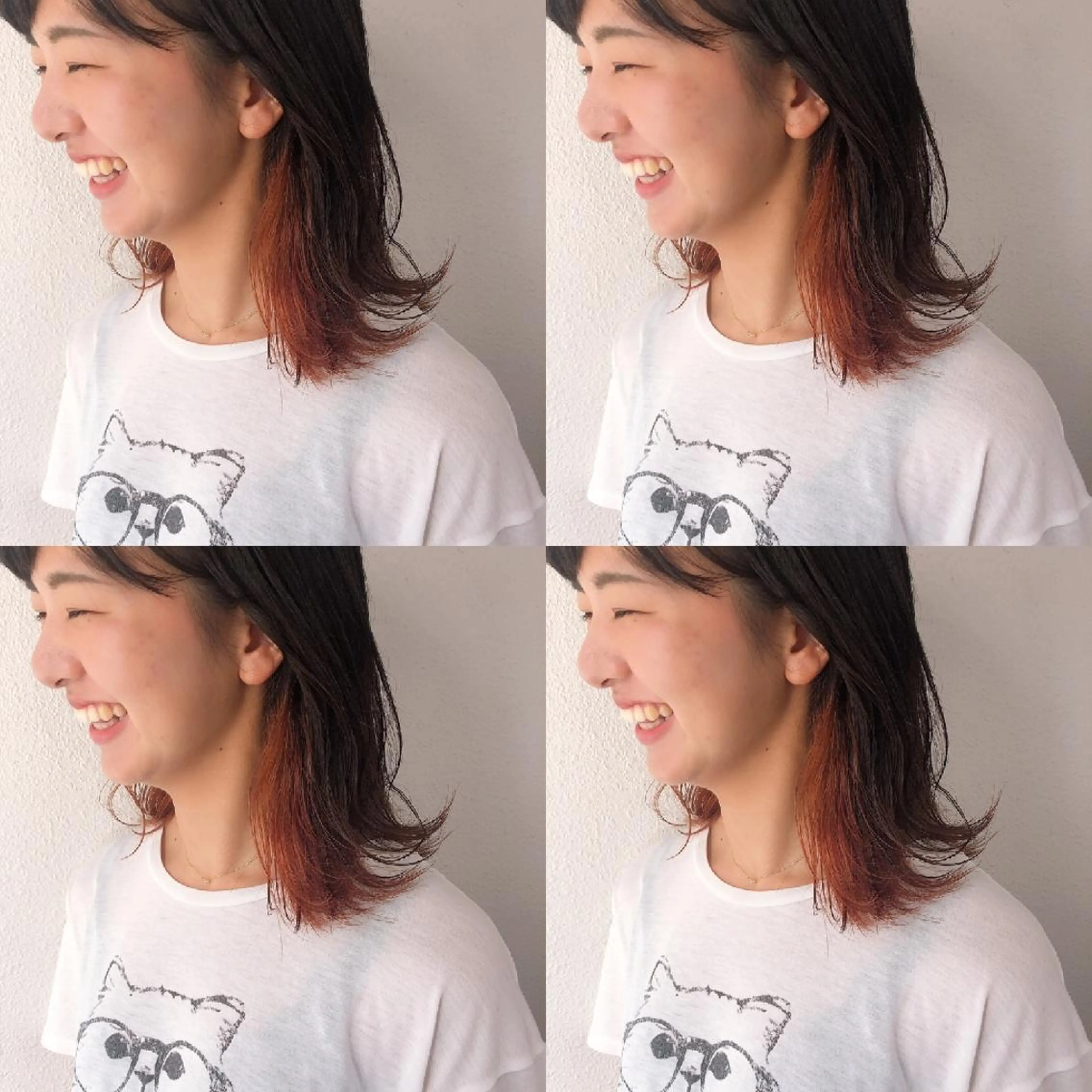 カラー セミロング ヘアアレンジ オレンジ カット ヘアカラー トリートメント 竹内啓太 ボブのヘアスタイル