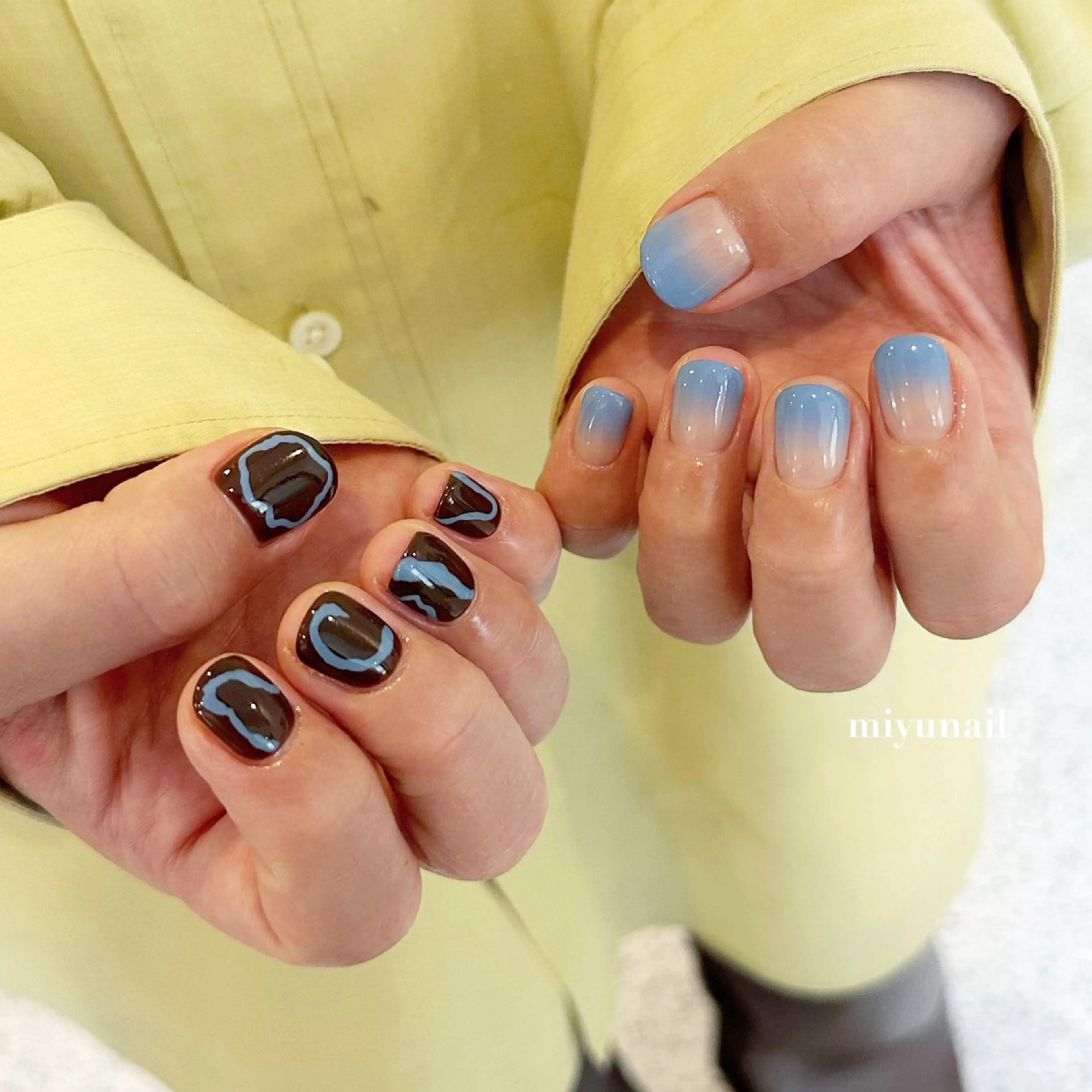 ネイル ブルー グラデーション ニュアンスネイル oreo salon miyu 池袋のネイルデザイン