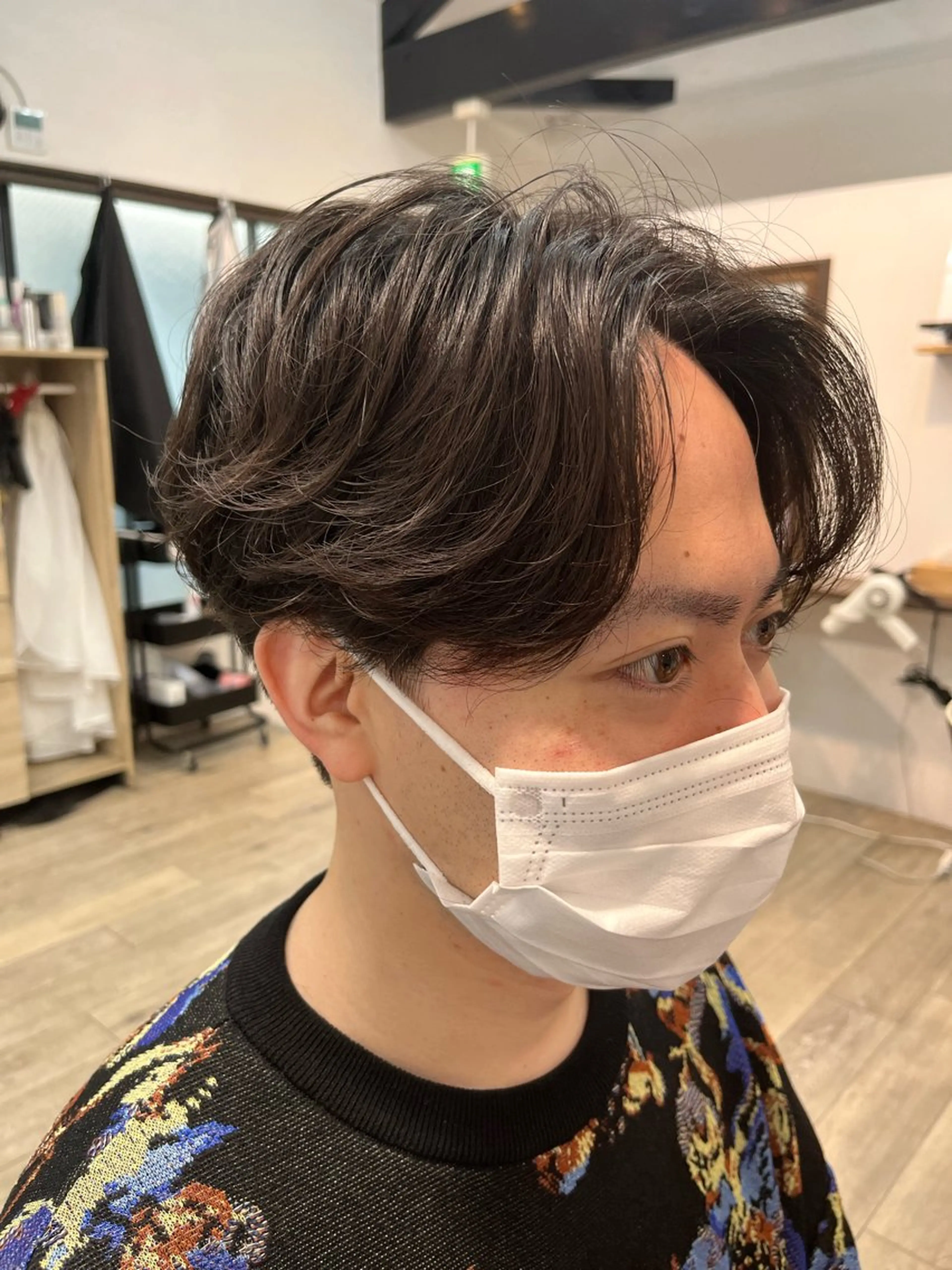 ミディアム パーマ メンズ フェード/韓国 原宿❤️‍🔥レンのヘアスタイル
