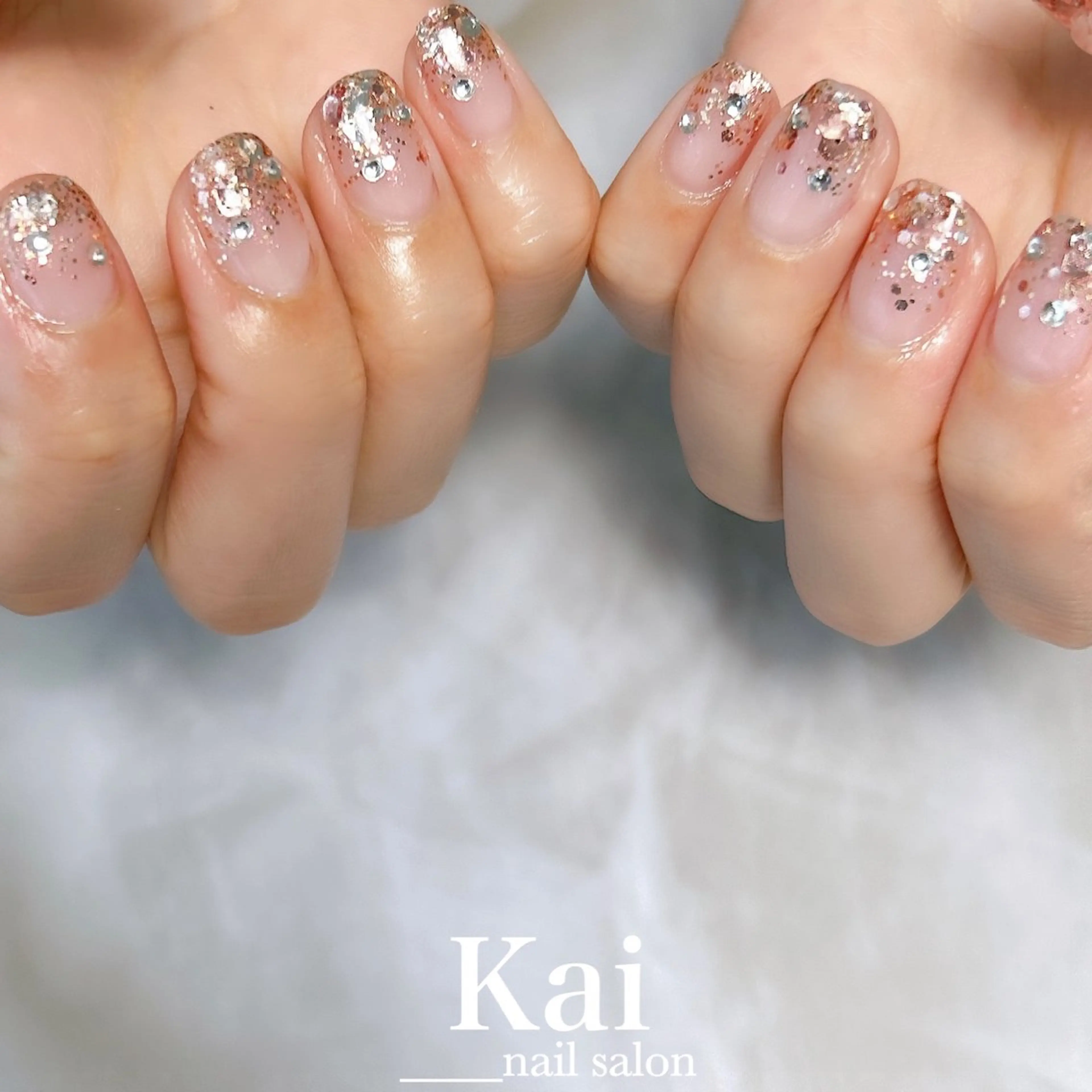 ネイル フレンチネイル グラデーション 韓国ネイル ラメ(グリッター) ラメグラデーション Kai  nail Mayukoのネイルデザイン