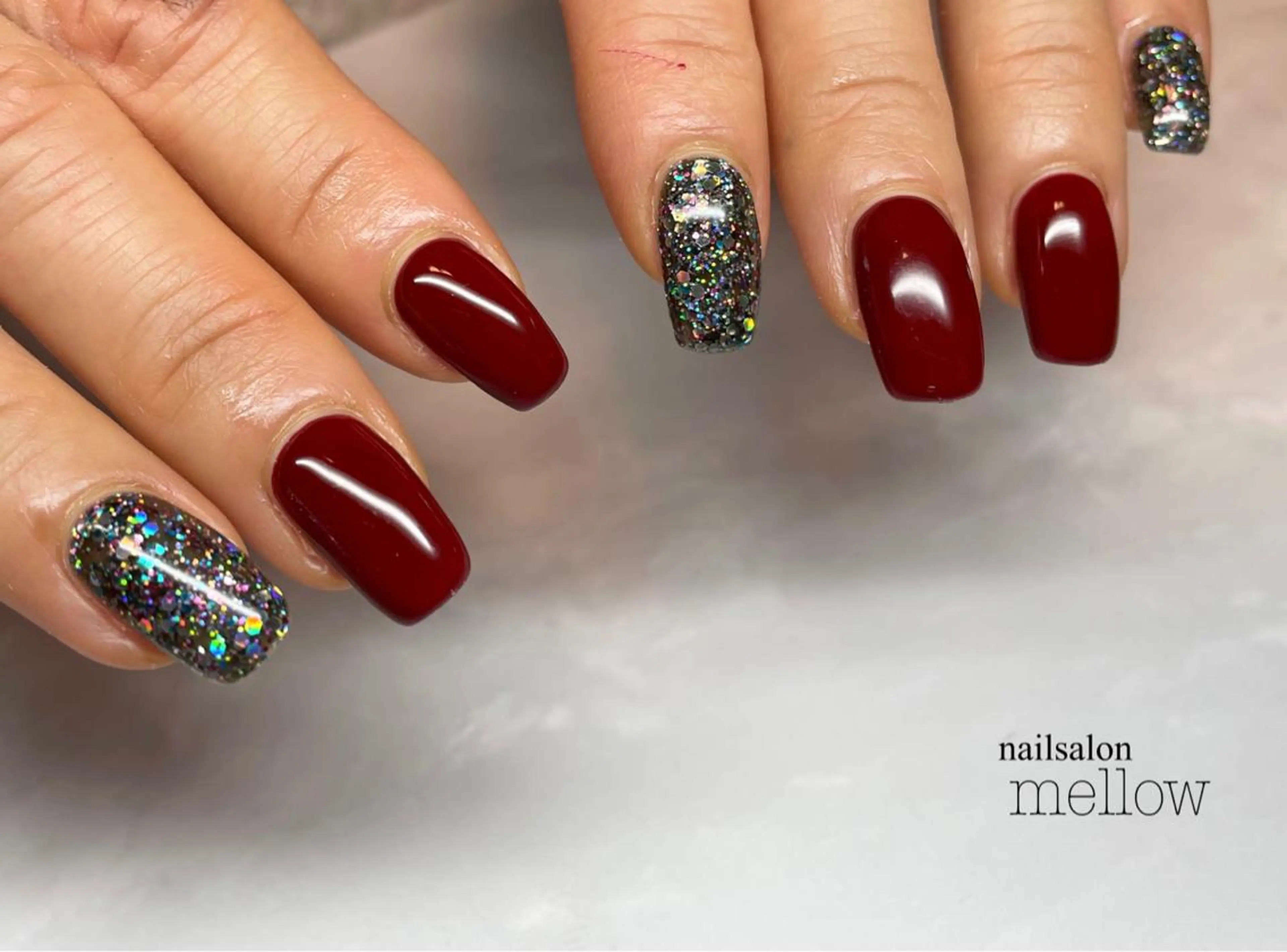 ネイル ボルドー ラメ(グリッター) 大山 浩美のネイルデザイン