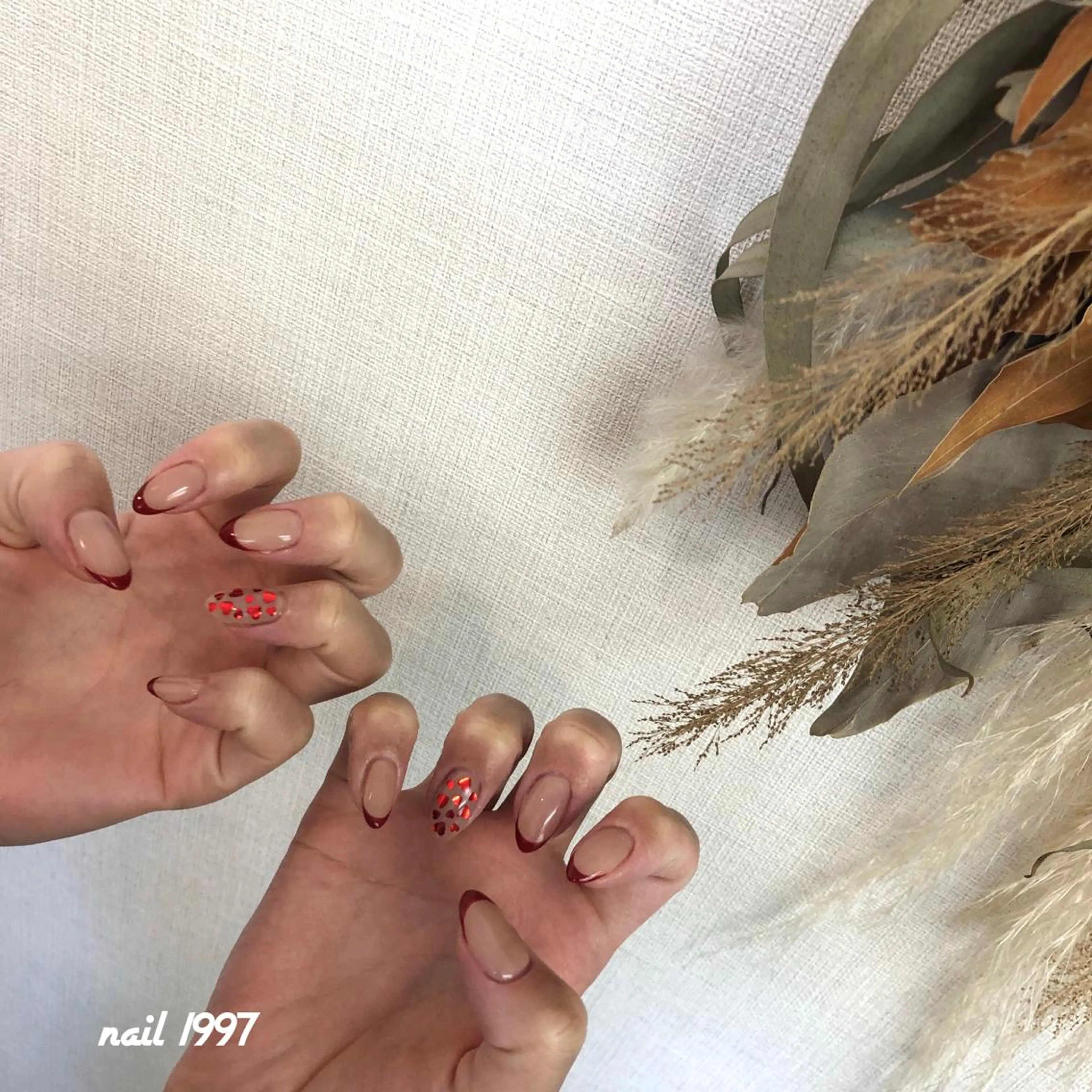 ネイル フレンチネイル ハート 赤色 nail 1997のネイルデザイン