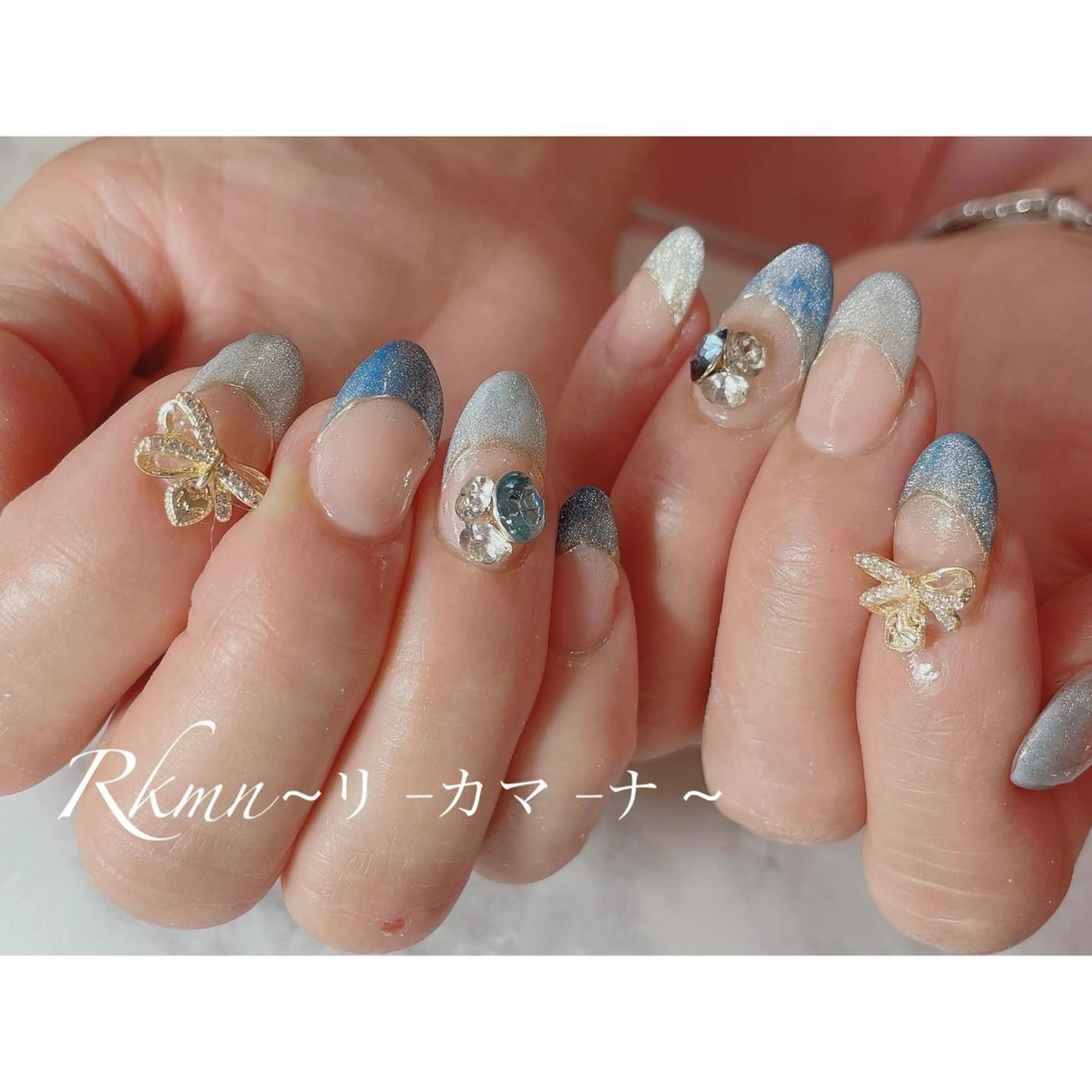 ネイル アートネイル ブルー フレンチネイル 水色 マグネットネイル ハンドネイル フットネイル ハンドケア Rkmn ~リ-カマ-ナ~のネイルデザイン