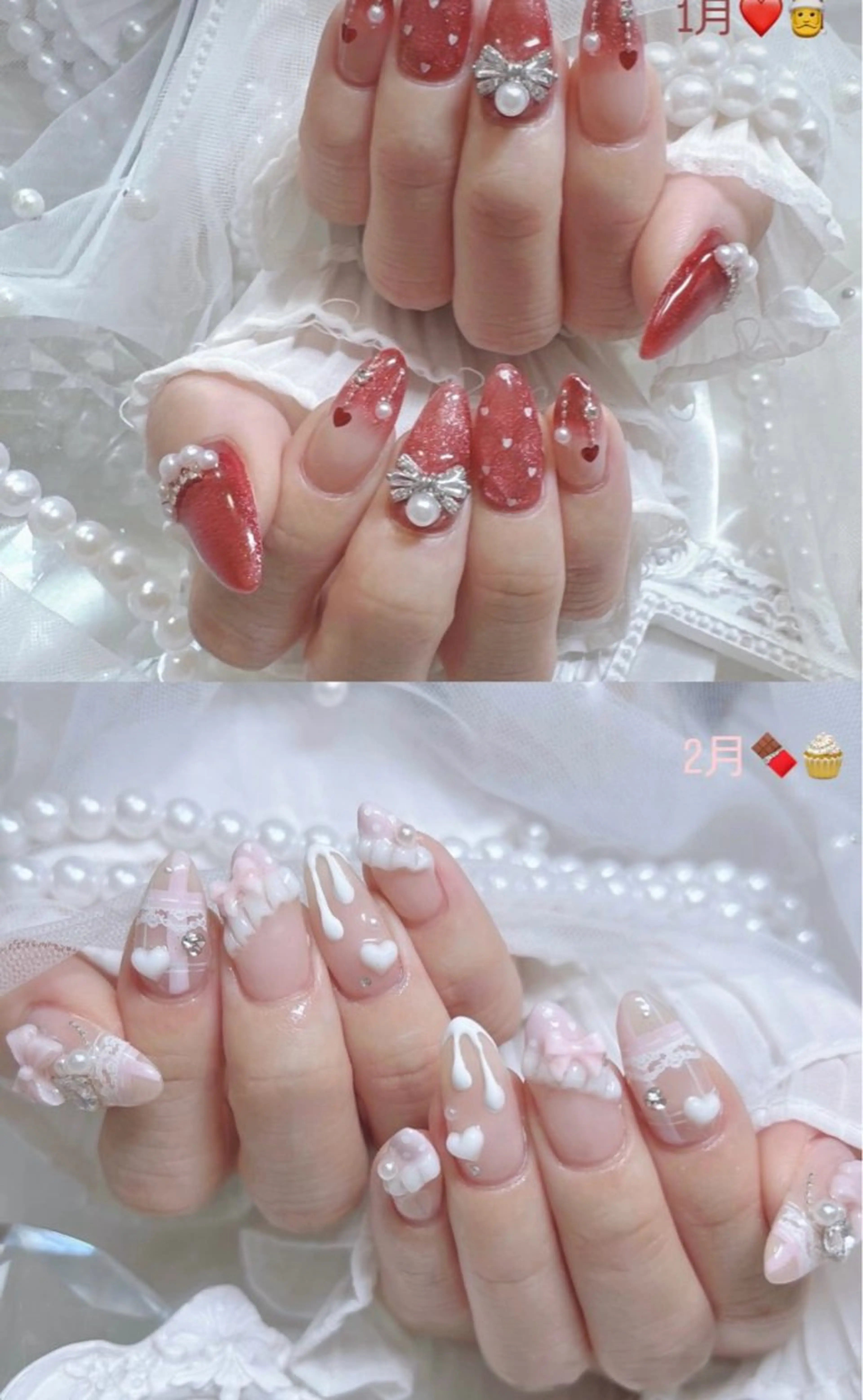 ネイル ジェルネイル ハート キラキラネイル マグネットネイル パラジェル Queeens nailのネイルデザイン