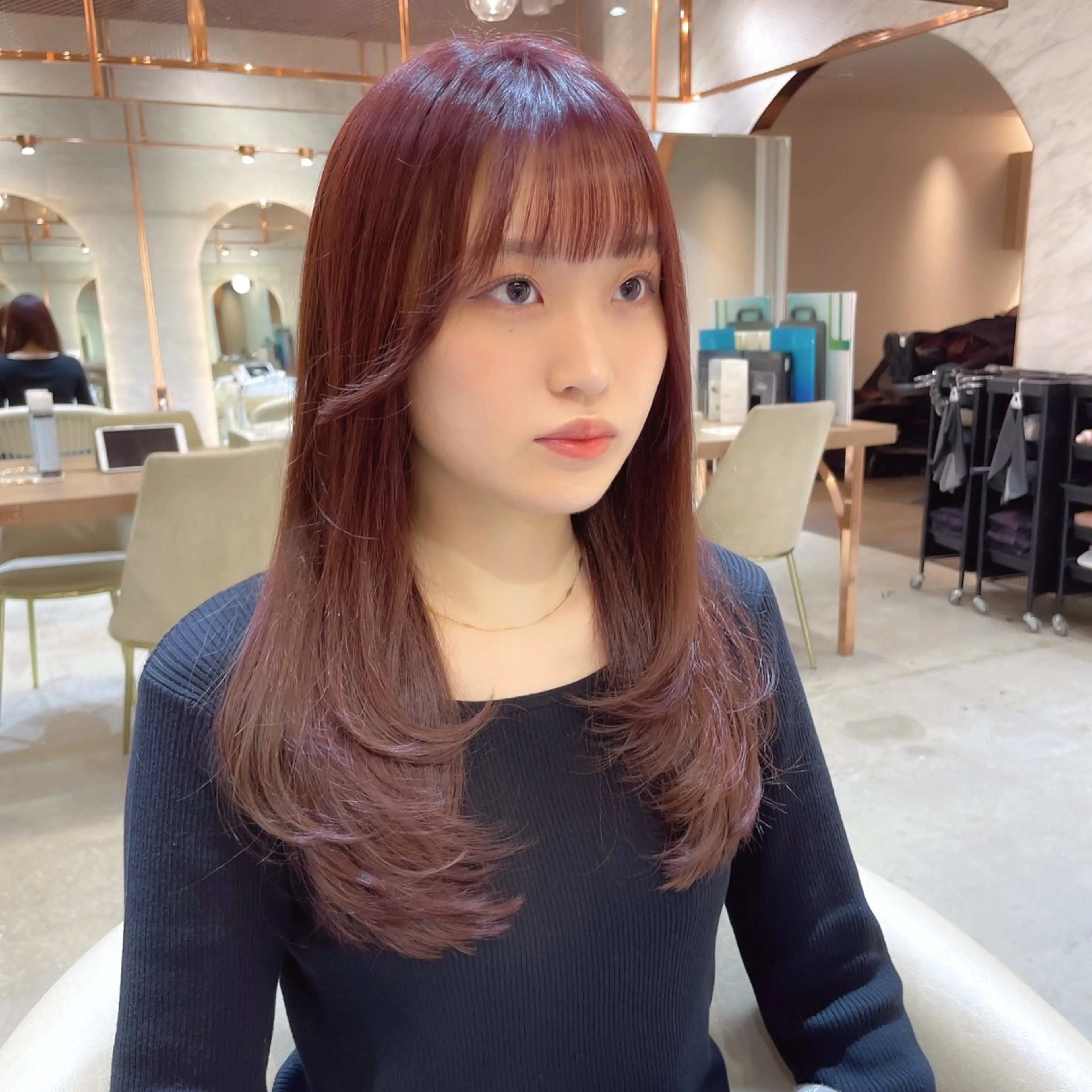 セミロング カラー カット ヘアカラー 縮毛矯正 トリートメント レイヤー/韓国ヘア 縮毛矯正🫧鈴木颯のヘアスタイル