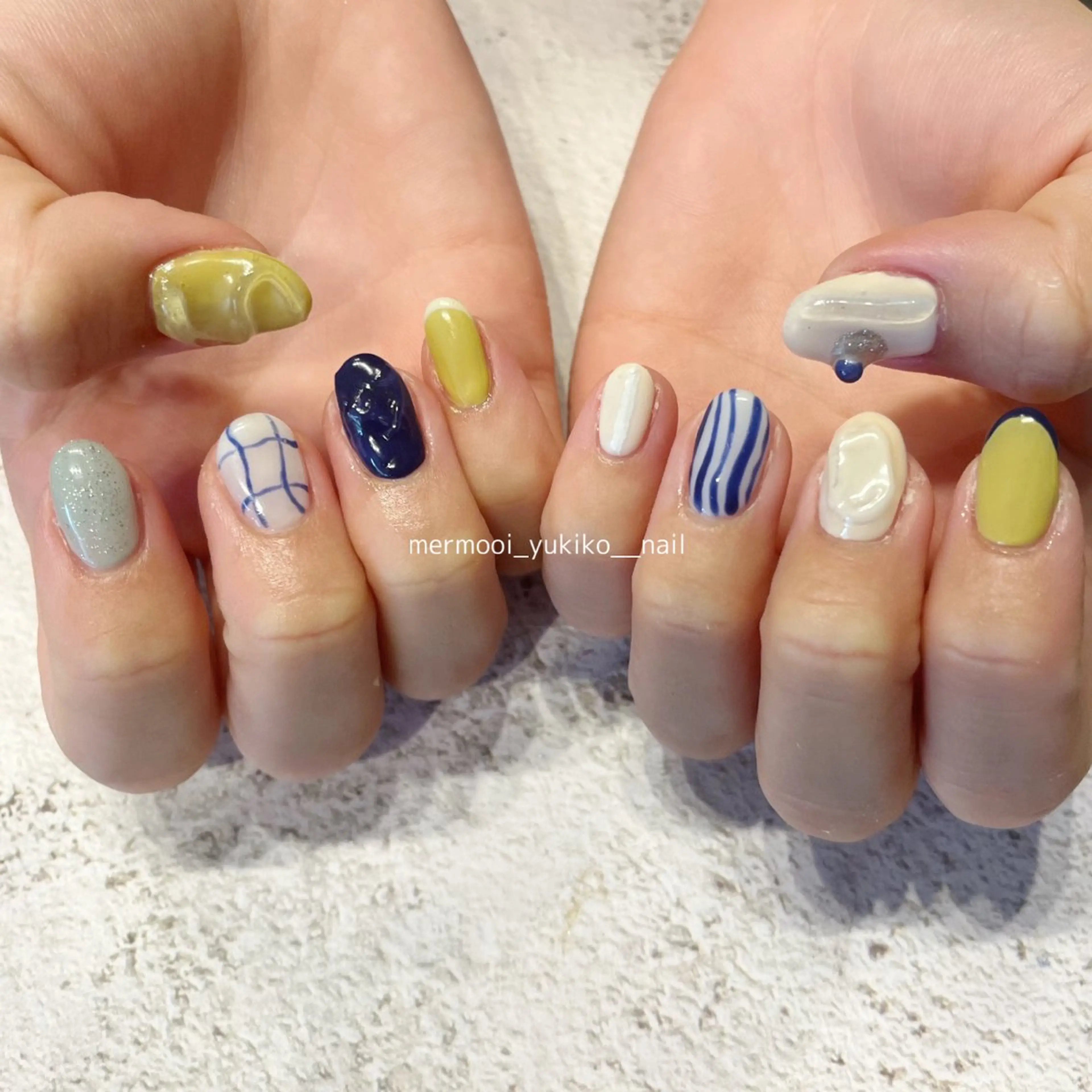 ネイル アートネイル フレンチネイル ジェルネイル 韓国ネイル ネイビー melumooi nailのネイルデザイン