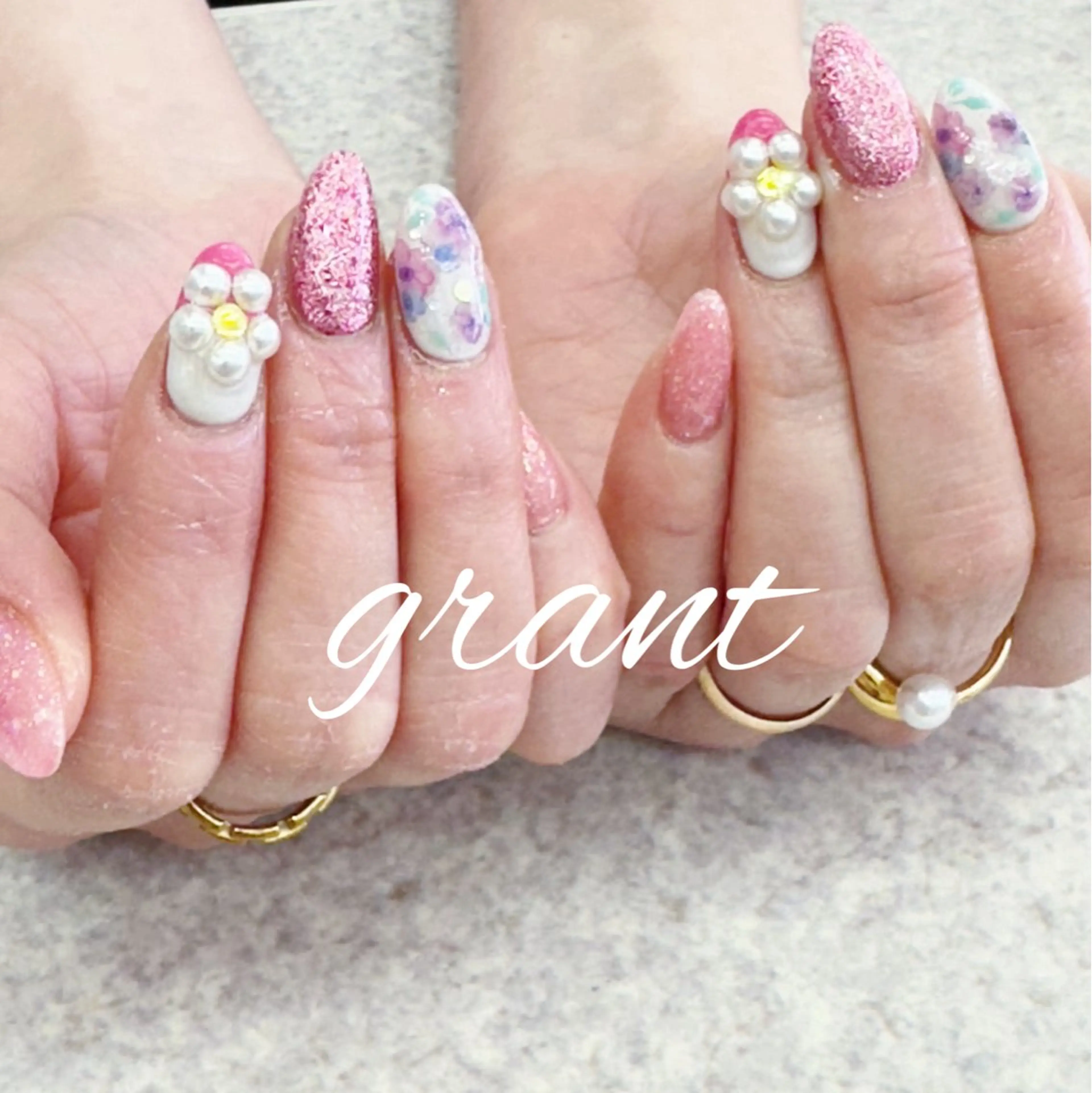 ネイル フラワーネイル 春ネイル ハンドネイル nailsalon grantのネイルデザイン