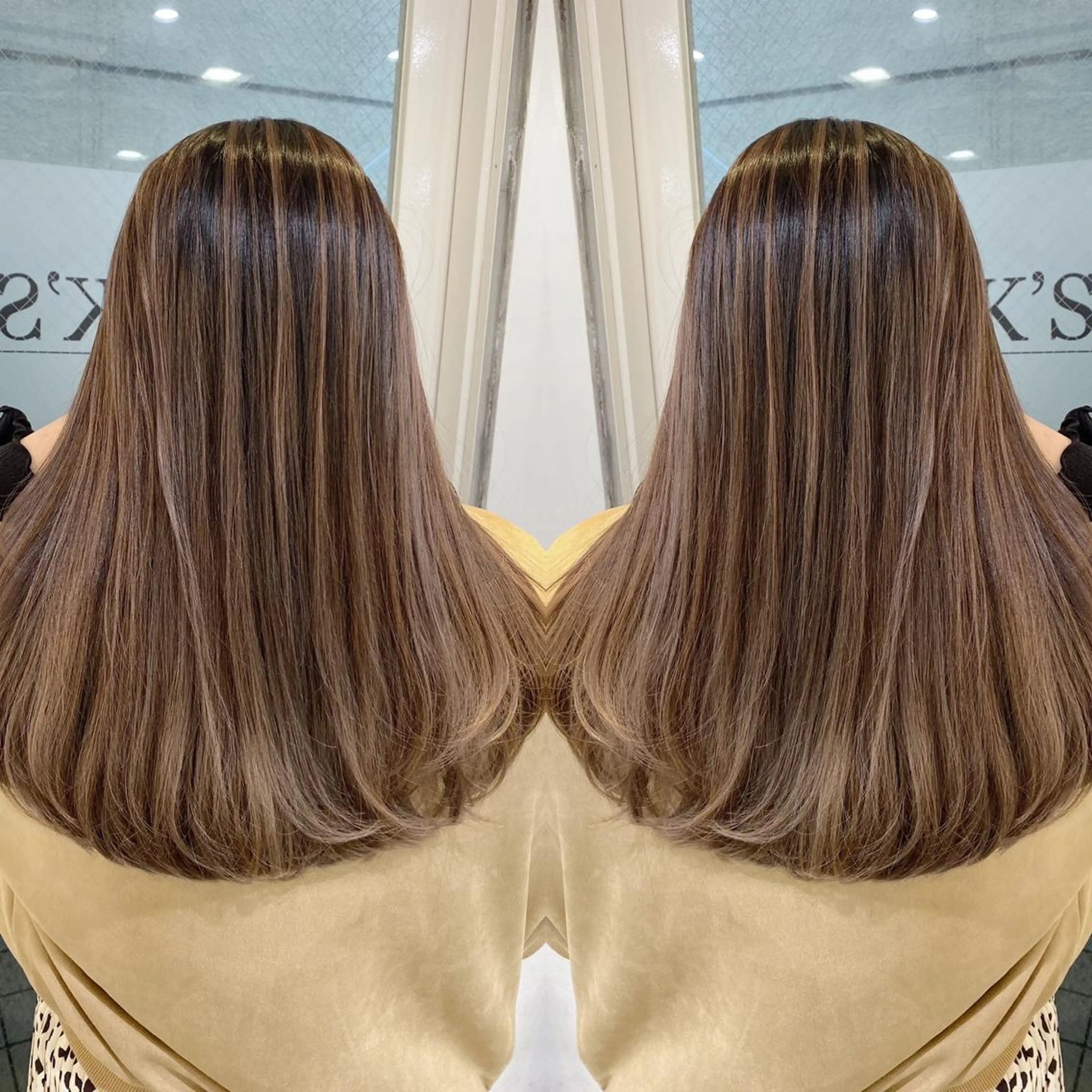 セミロング カラー ヘアアレンジ バレイヤージュ レイヤーカット ヘアカラー トリートメント 縮毛矯正 髪質改善寺坂雄飛💐のヘアスタイル