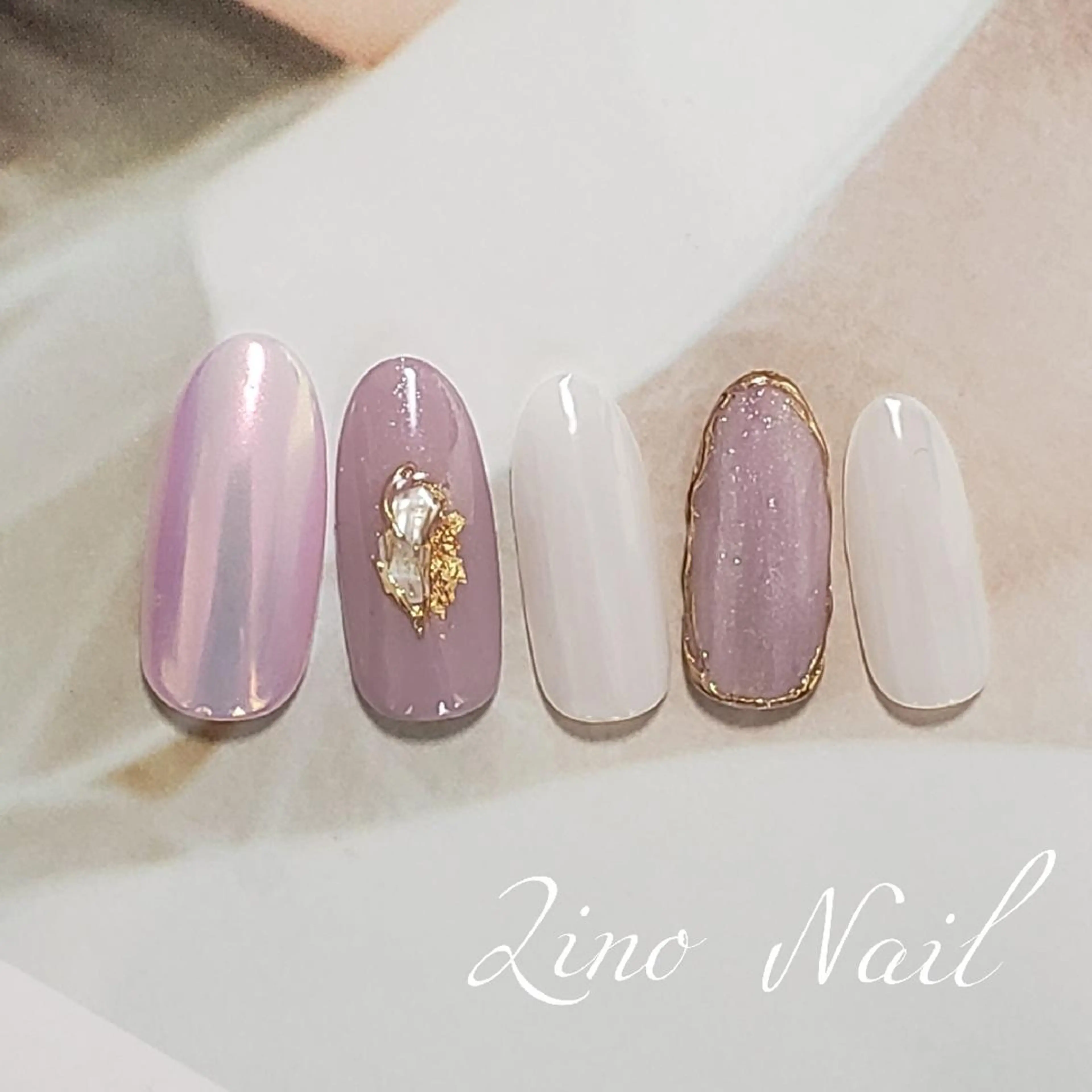 ネイル オーロラネイル カジュアル ジェルネイル キラキラネイル ミラーネイル ハンドネイル Lino Nailのネイルデザイン
