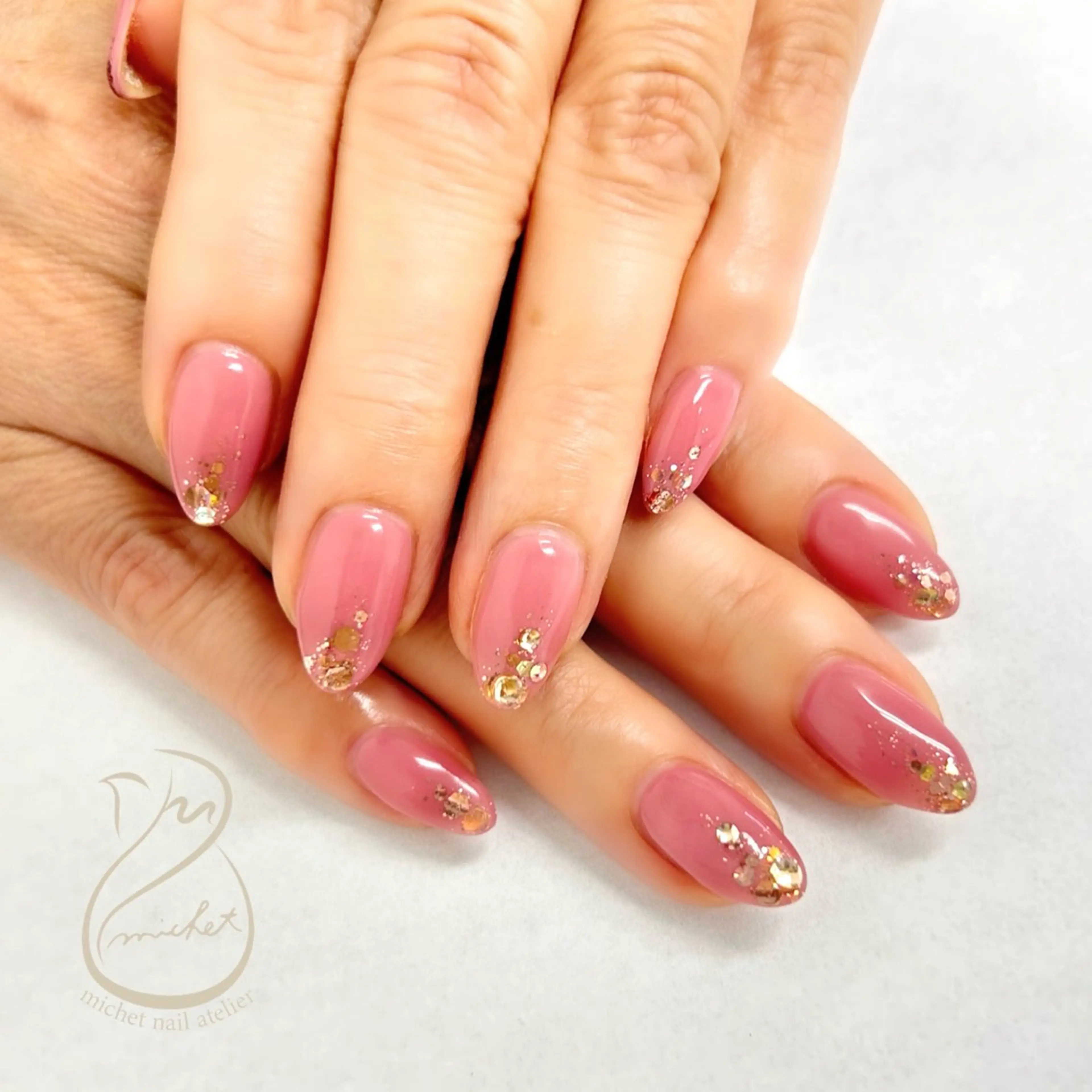 ネイル ラメ(グリッター) ワンカラーネイル ピンク シンプルネイル ハンドネイル h. rikaのネイルデザイン