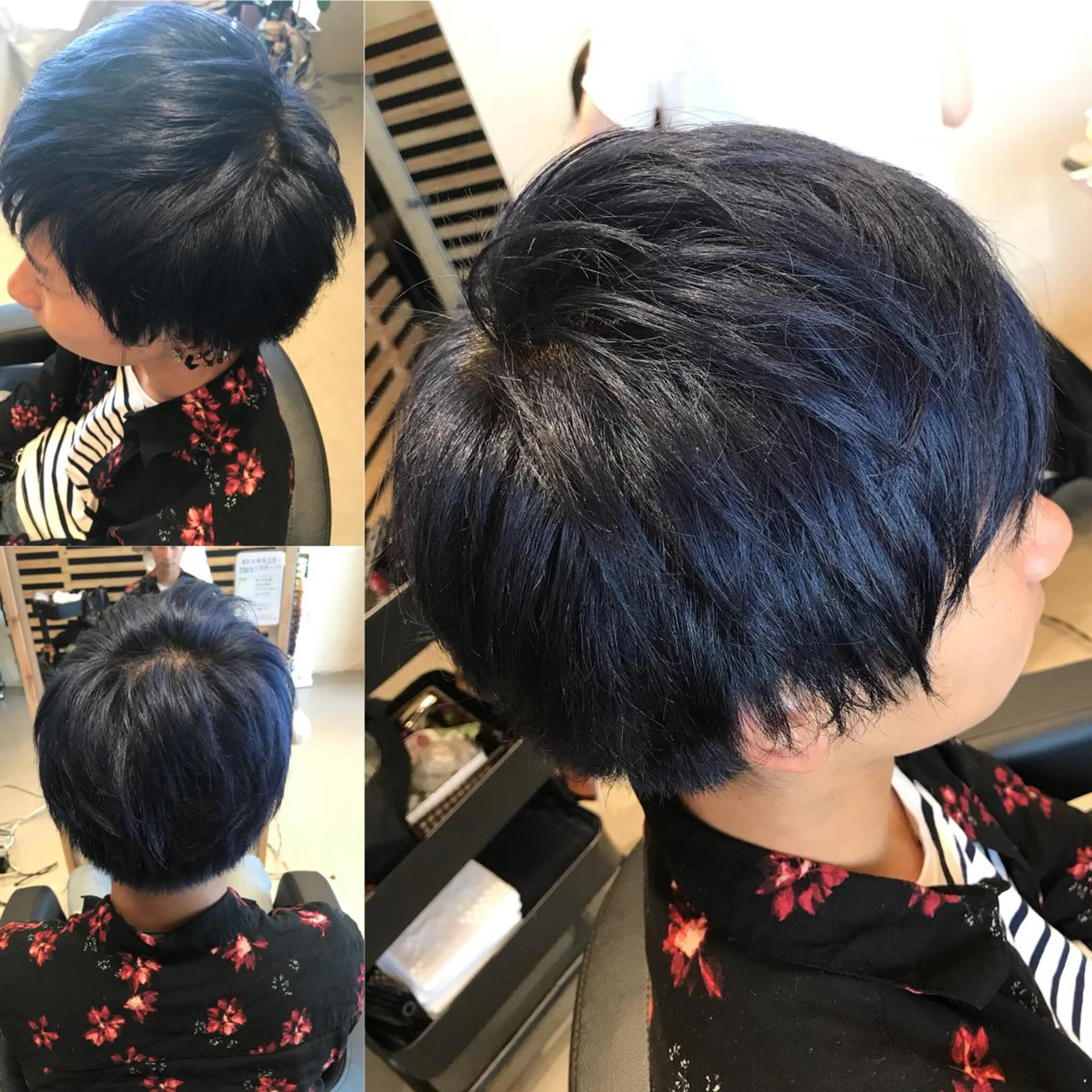 ショート カラー メンズ メンズブリーチ 黒髪 ブリーチ ブルーカラー ブルーブラック ヘアカラー 大久保 隆蔵のヘアスタイル
