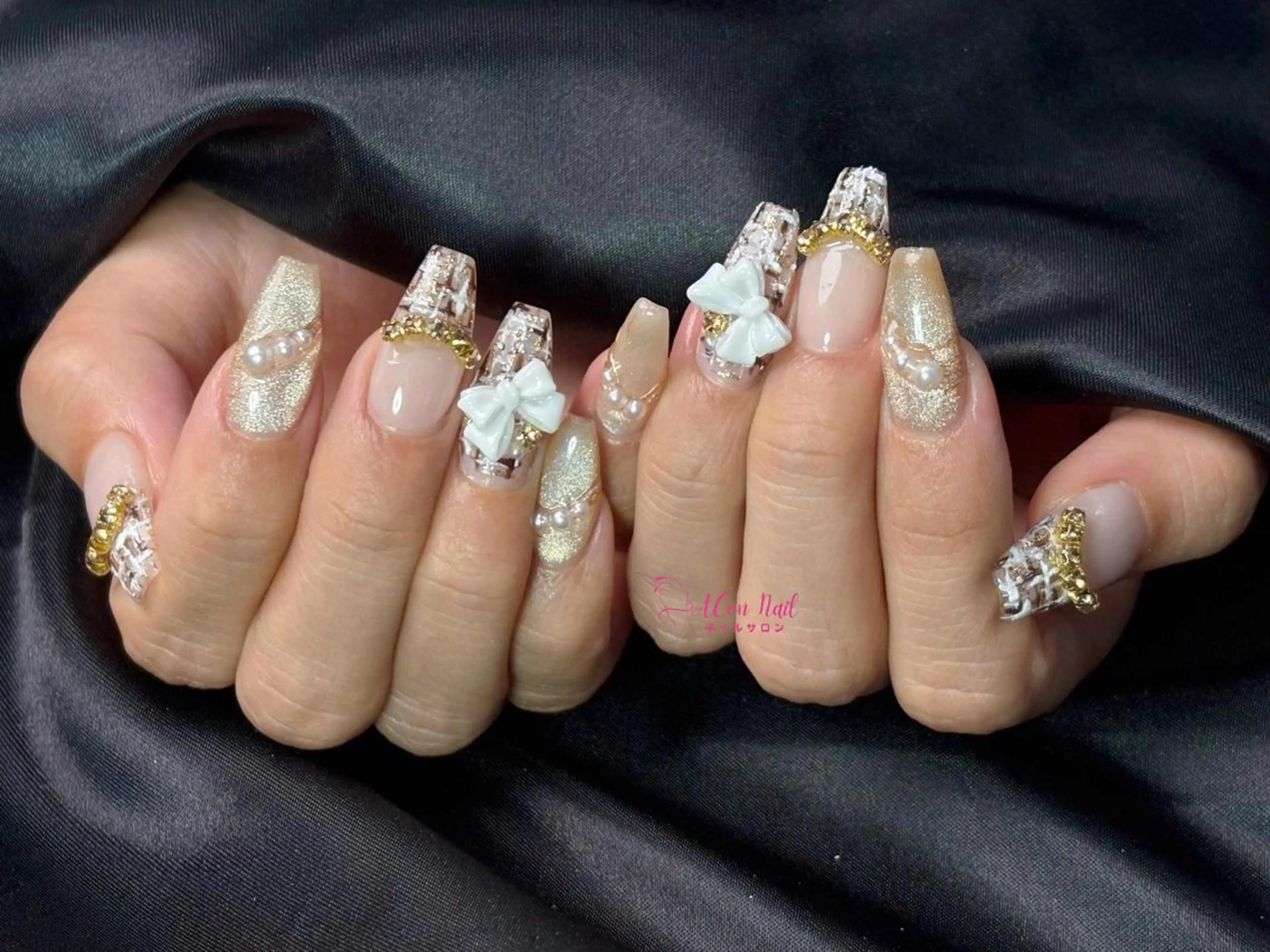 ネイル 桜ネイル 長さ出し フラワーネイル フレンチネイル ジェルネイル ハンドネイル ACon NailSalonのネイルデザイン