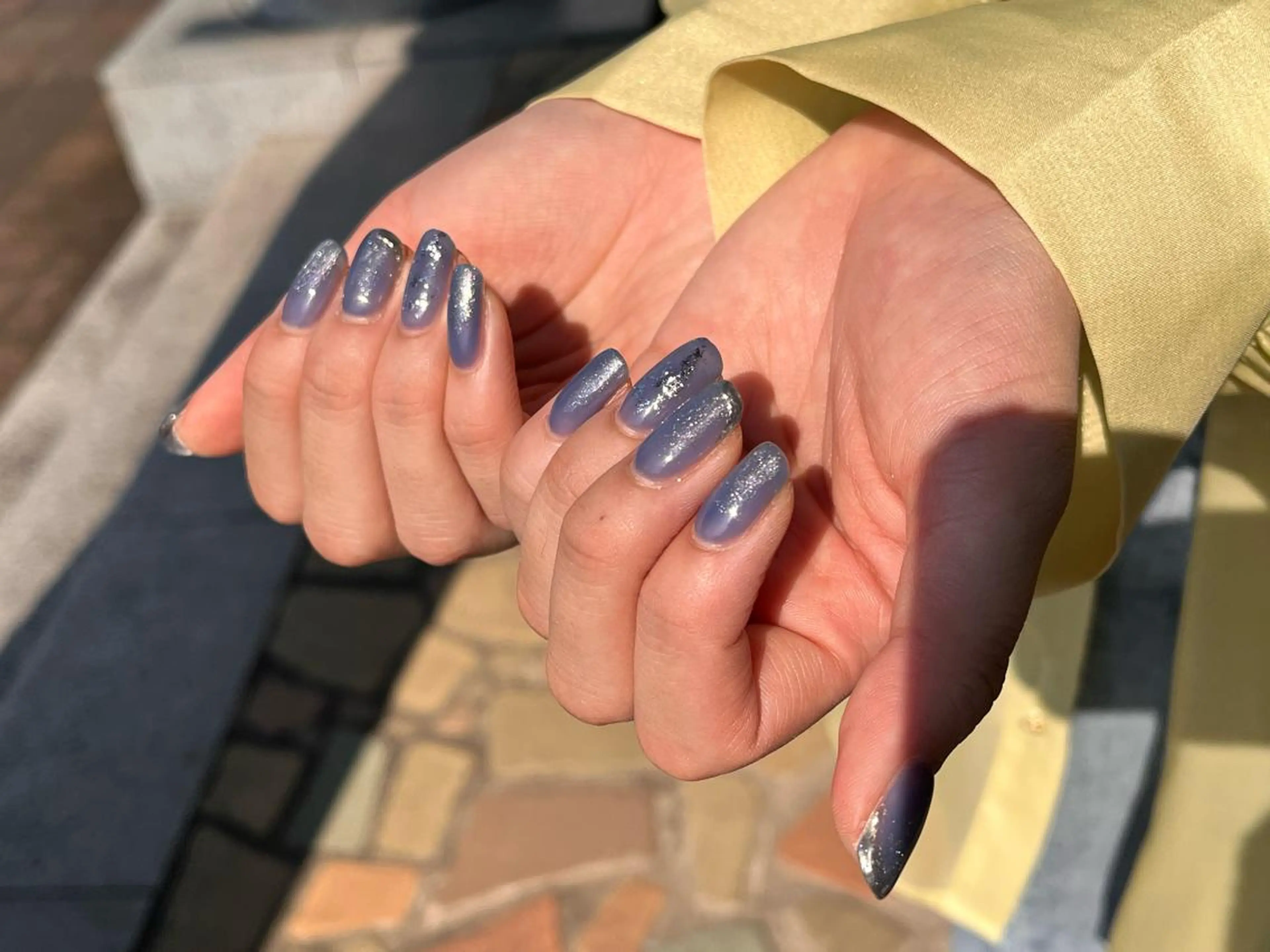 セミロング ネイル ブルー クリアネイル フレンチネイル ラメ(グリッター) ミラーネイル RIONnail Yurikaのネイルデザイン