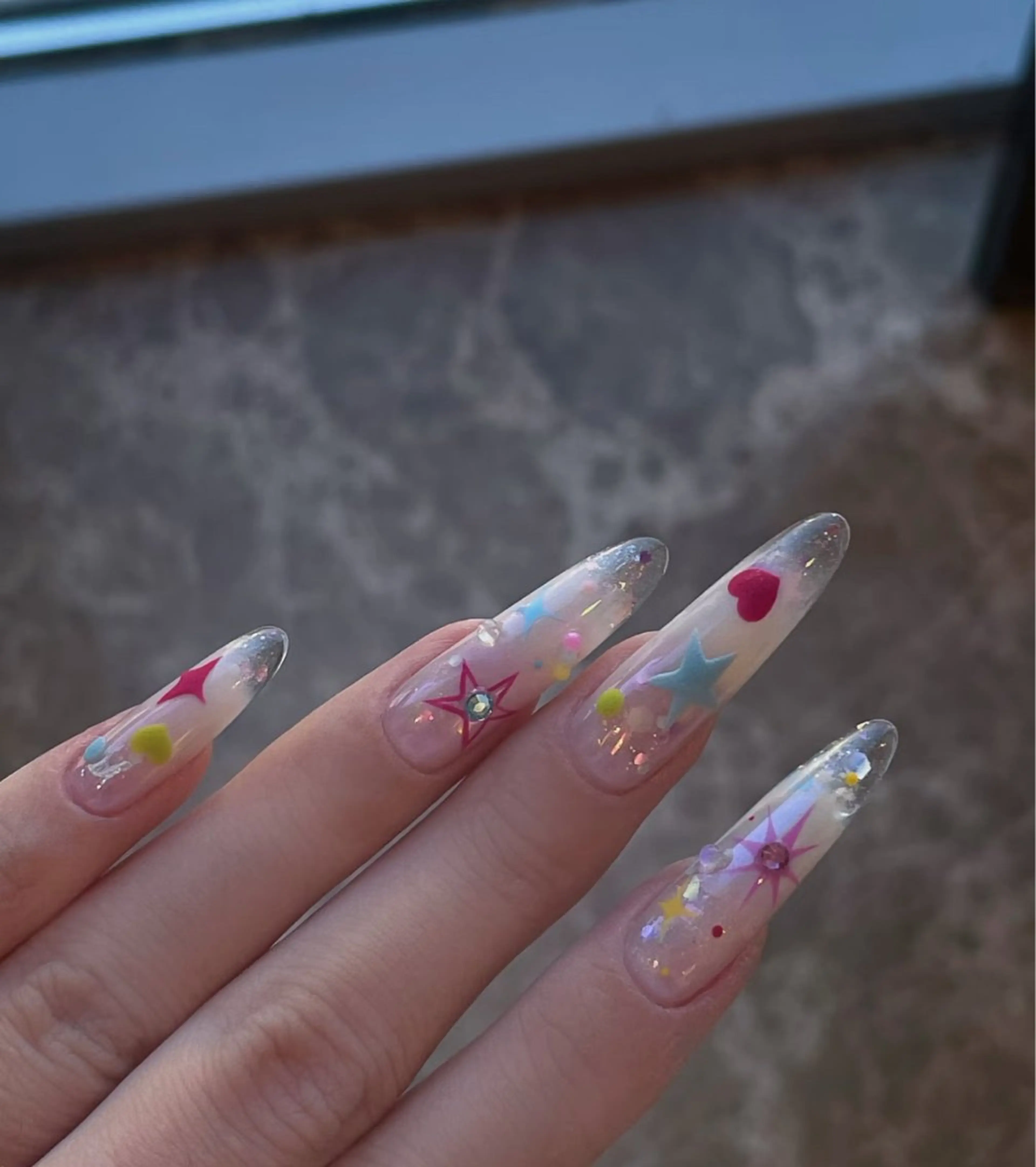 ネイル アートネイル オーロラネイル チークネイル フレンチネイル ガラスフレンチ ハンドネイル 🎀🎀YooLi Nail Salonのネイルデザイン