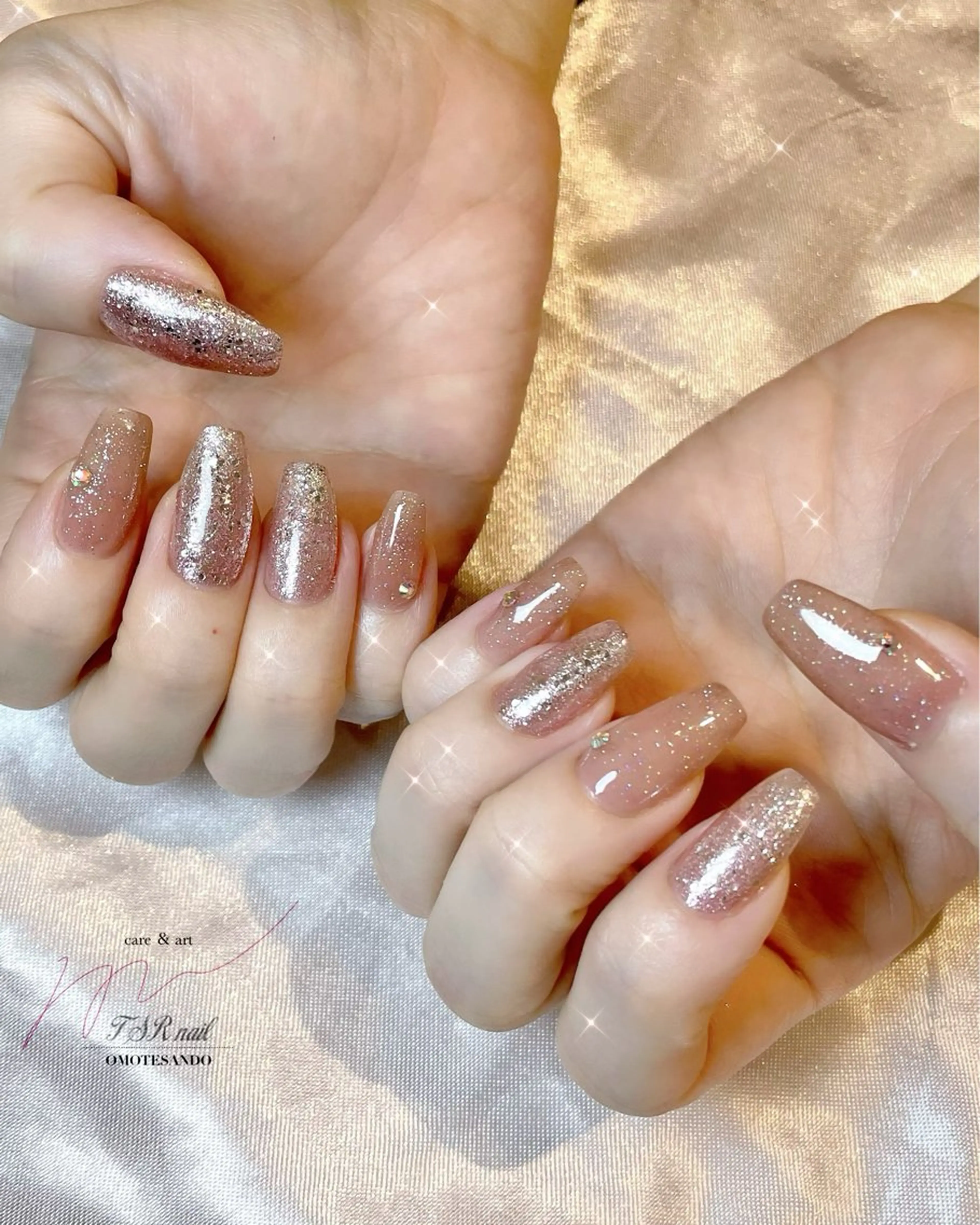 ネイル ジェルネイル 氷ネイル・うるうるネイル キラキラネイル ラメ(グリッター) ロングネイル ハンドネイル ハンドケア 爪咲 りり花のネイルデザイン