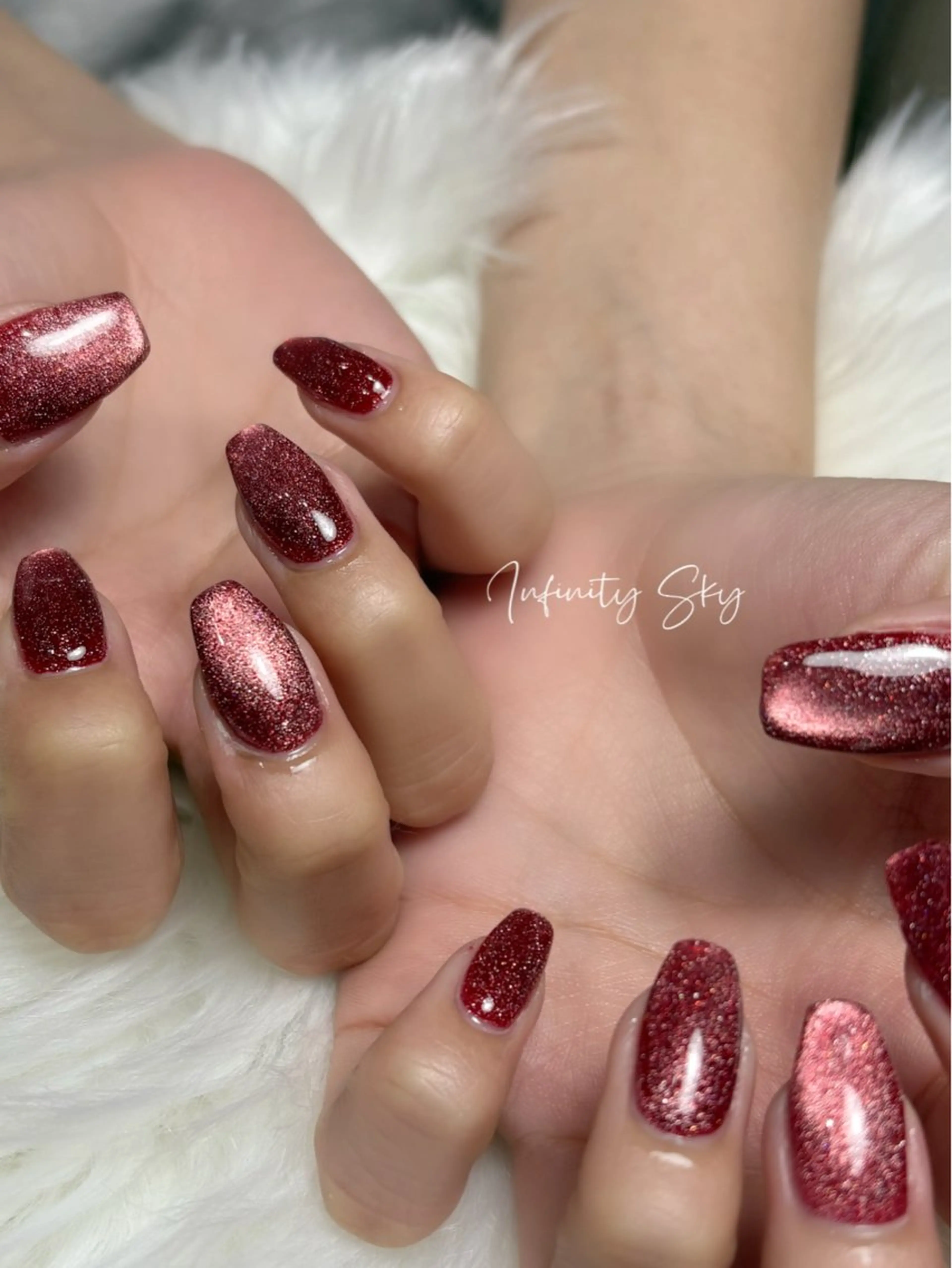 ネイル ボルドー フラッシュネイル マグネットネイル infinity skyのネイルデザイン