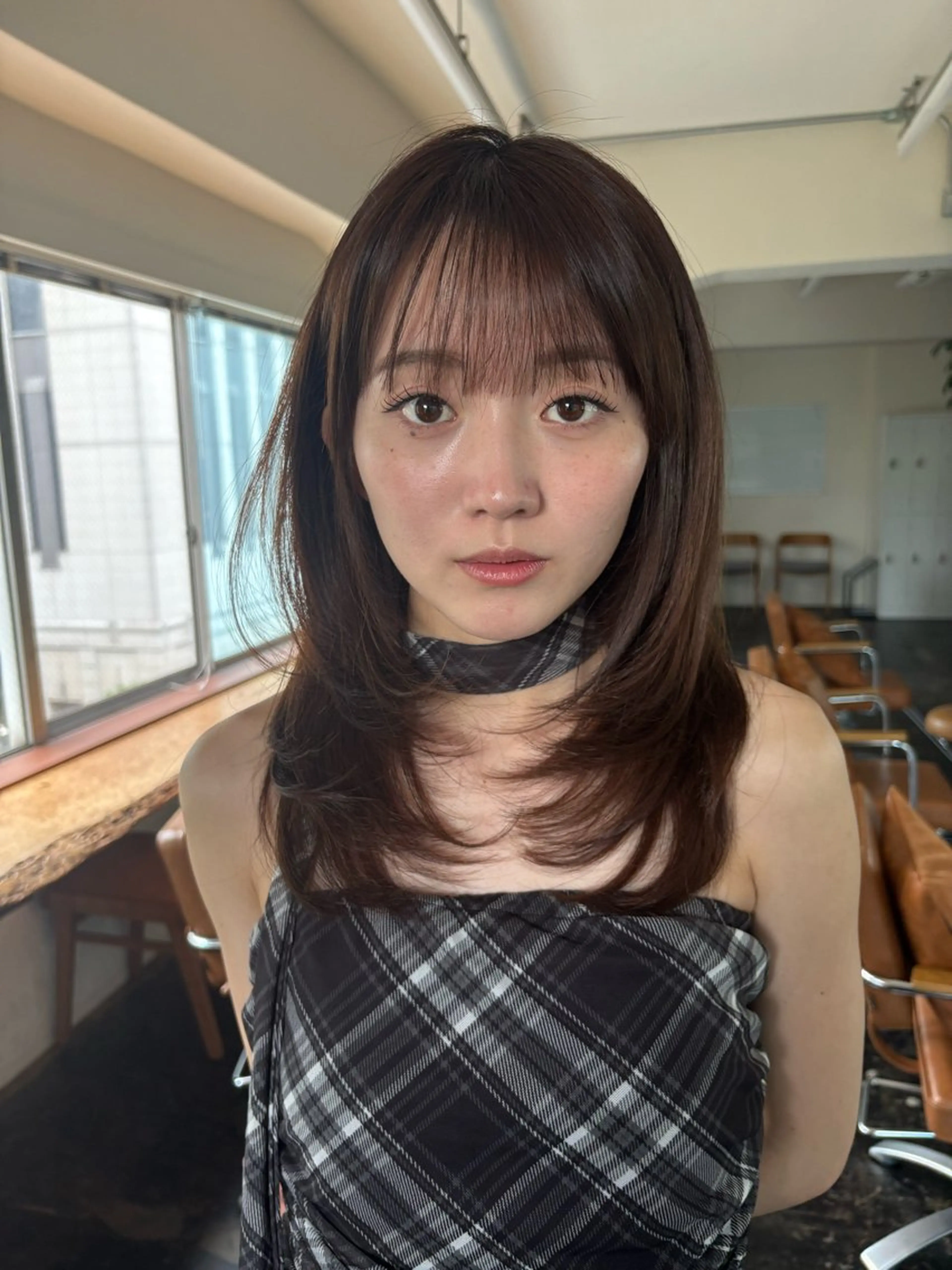 ミディアム カット ヘアカラー トリートメント 透明感カラー/顔周り カット/ののか💞のヘアスタイル