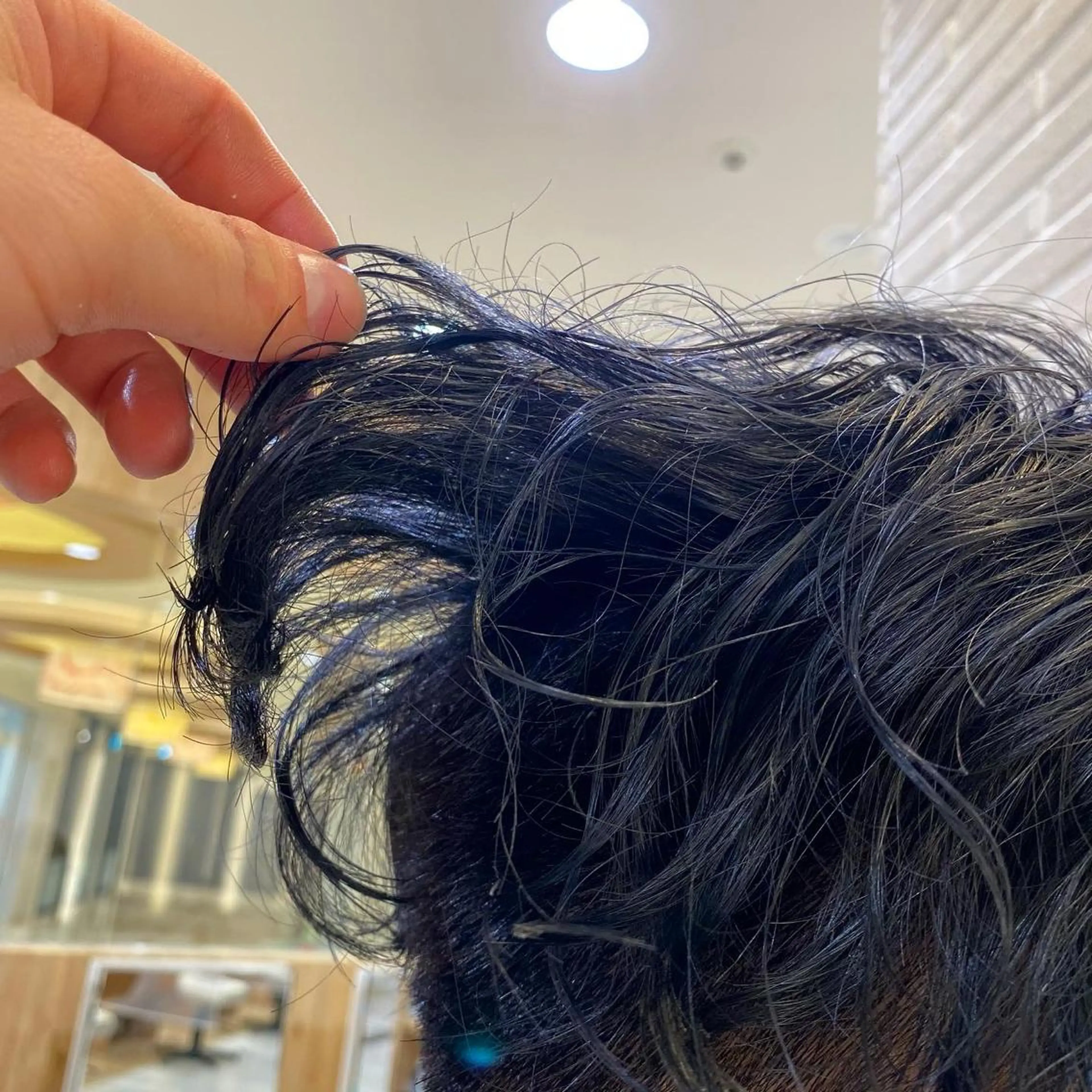 カラー メンズ メンズブリーチ 黒髪 ブリーチ ブルーカラー ブルーブラック カット ヘアカラー 赤本悠斗波巻きパーマ メンズパーマのヘアスタイル